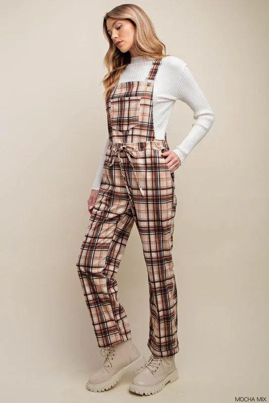 Mocha Mix Plaid Suspender Overalls Jumpsuit