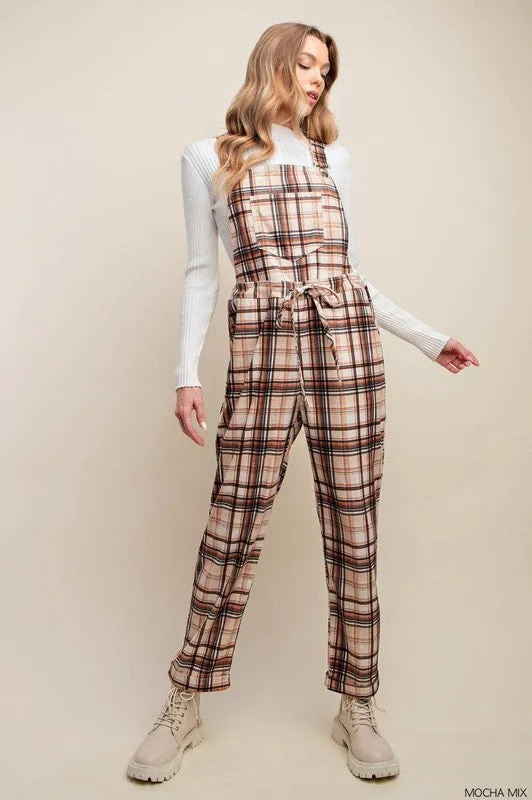 Mocha Mix Plaid Suspender Overalls Jumpsuit