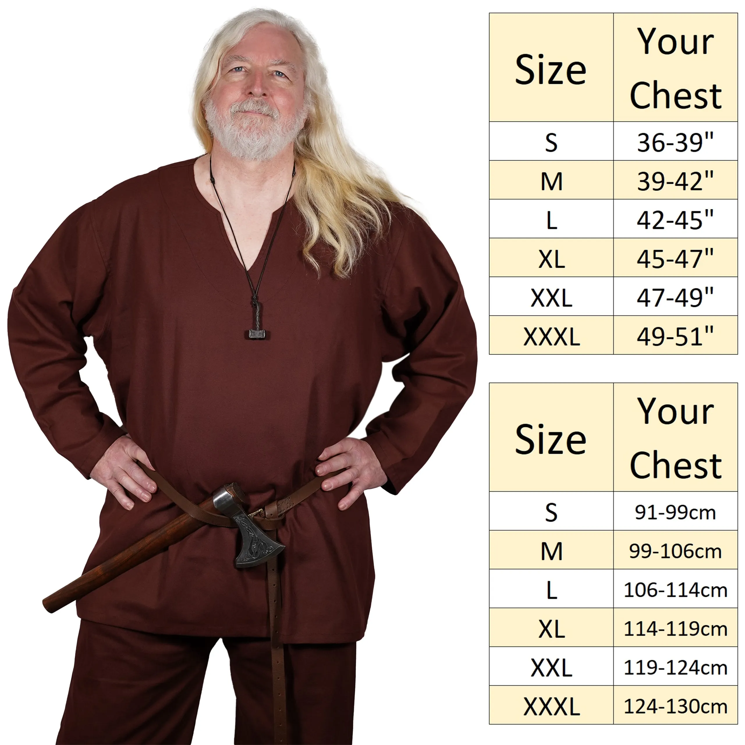 Mythrojan “Raider” Canvas Tunic 100% Cotton Medieval Viking Knight SCA LARP - Brown