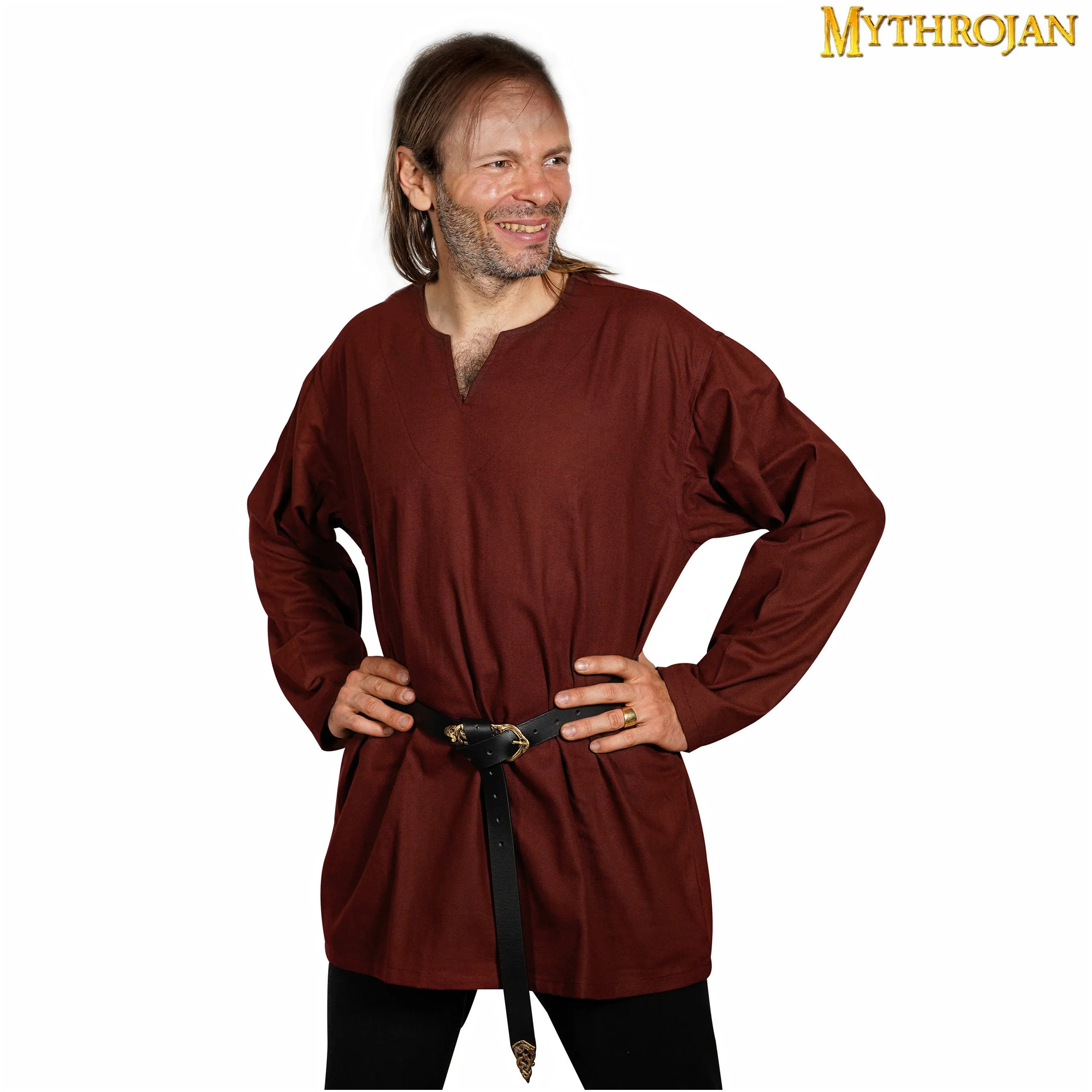 Mythrojan “Raider” Canvas Tunic 100% Cotton Medieval Viking Knight SCA LARP - Brown