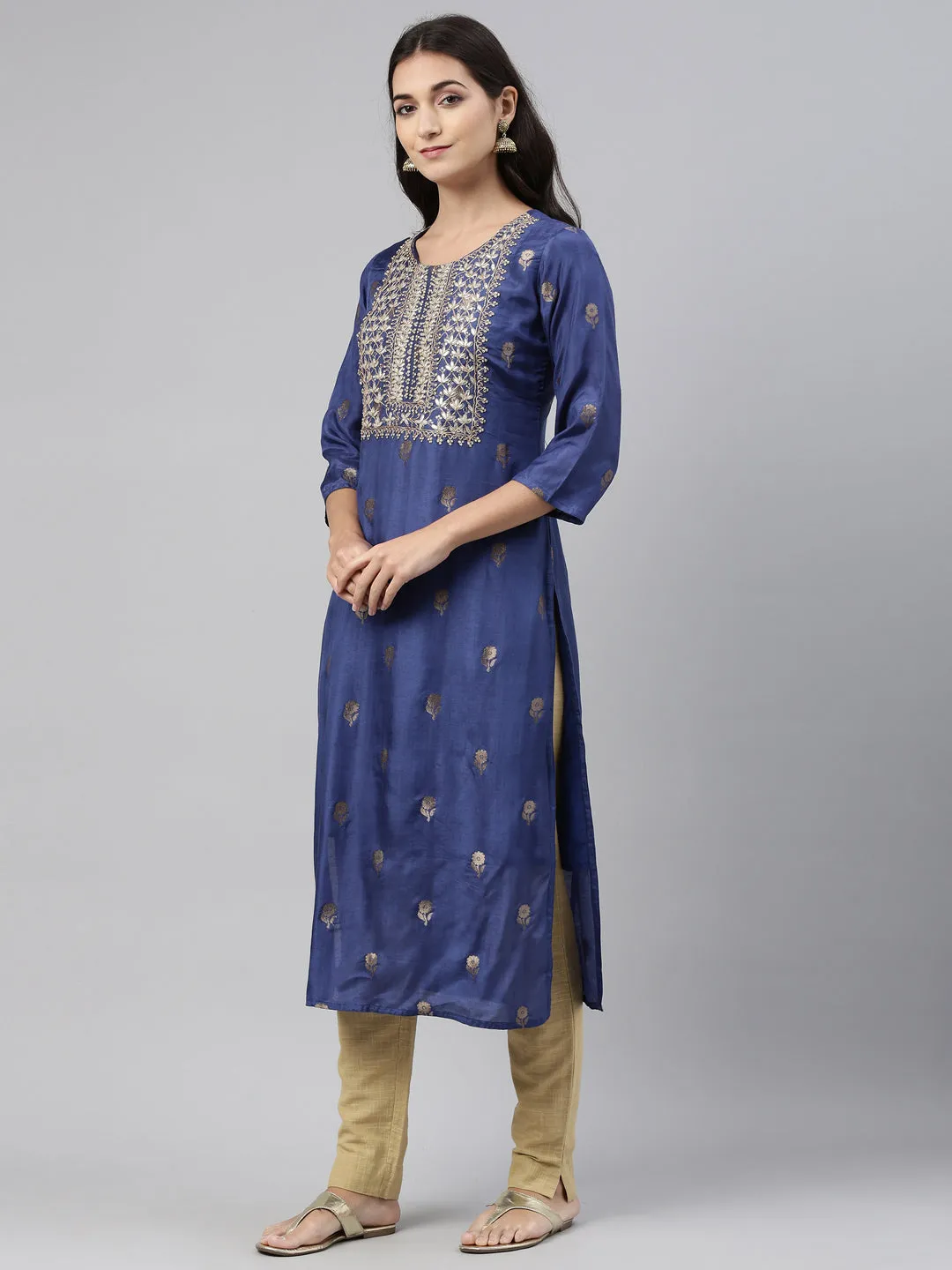 Neeru's Blue Color Santoon Fabric Tunic