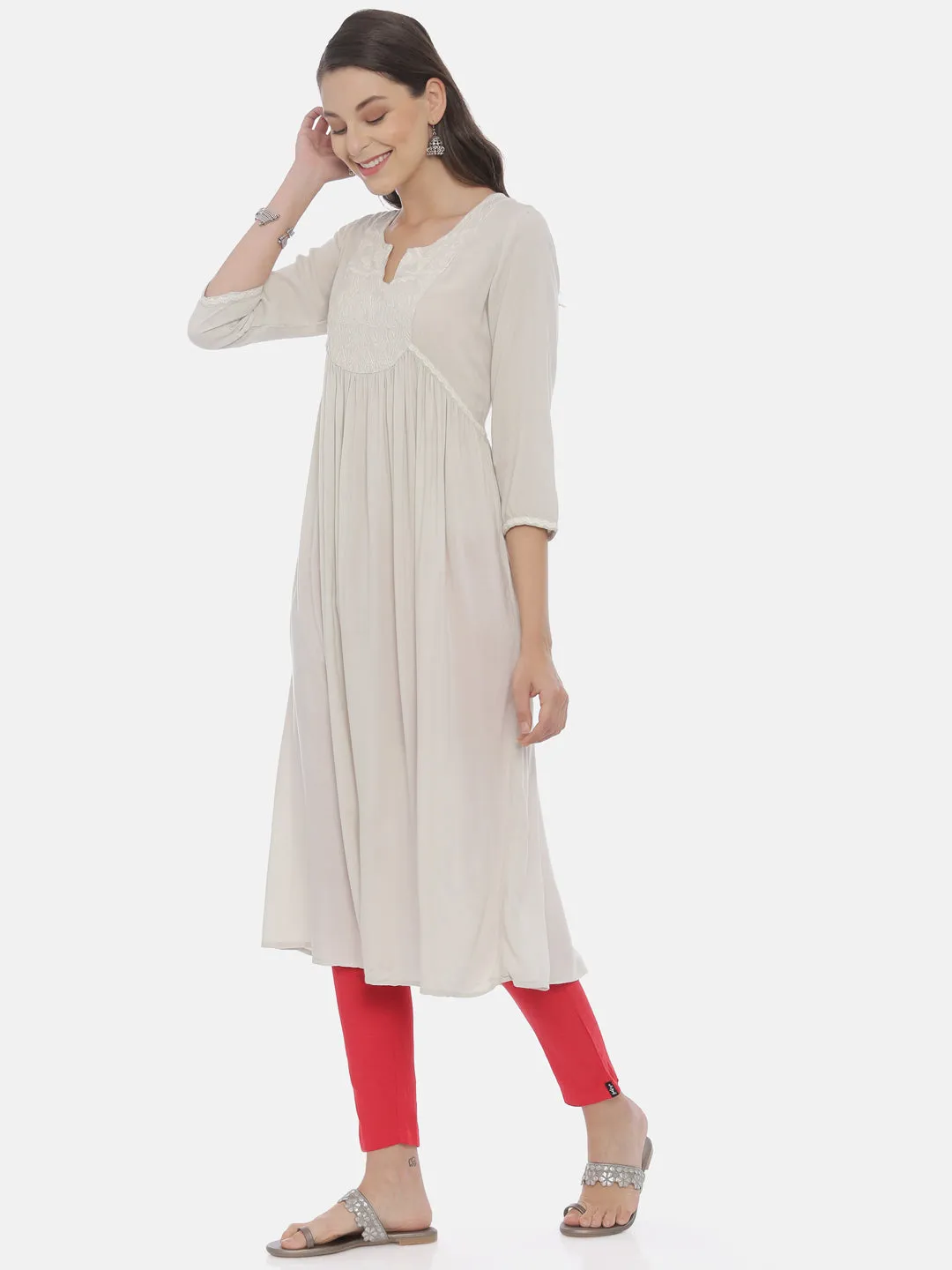 Neeru's Cream Color Rayon Fabric Tunic