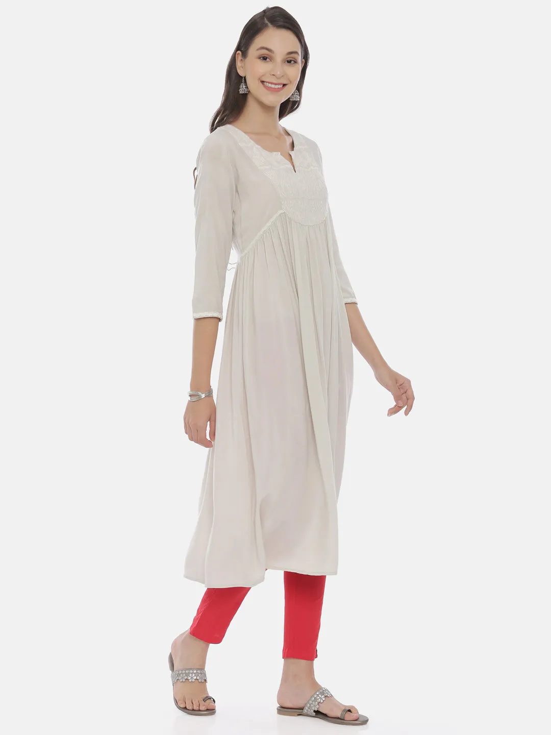 Neeru's Cream Color Rayon Fabric Tunic