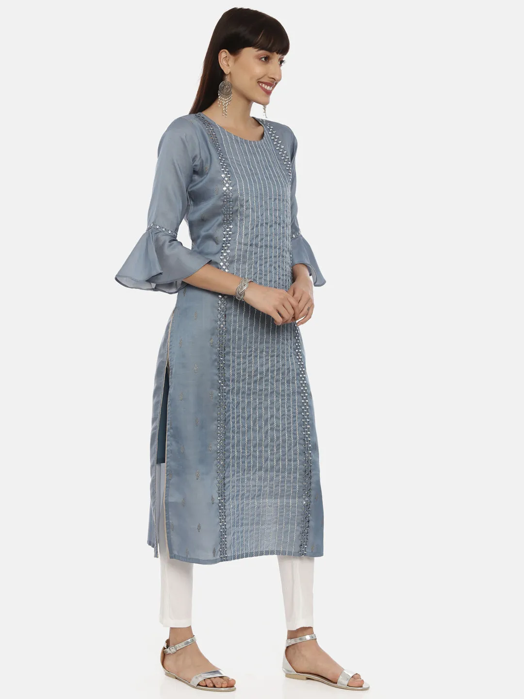 Neeru's Gray Color Chanderi Fabric Tunic