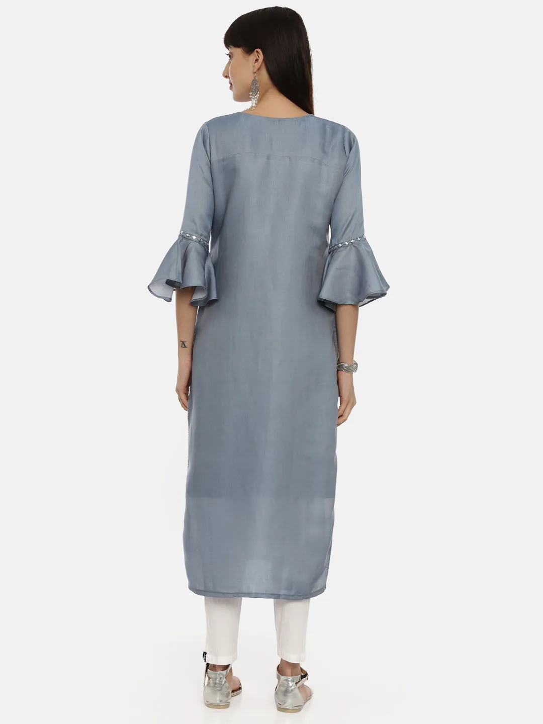 Neeru's Gray Color Chanderi Fabric Tunic