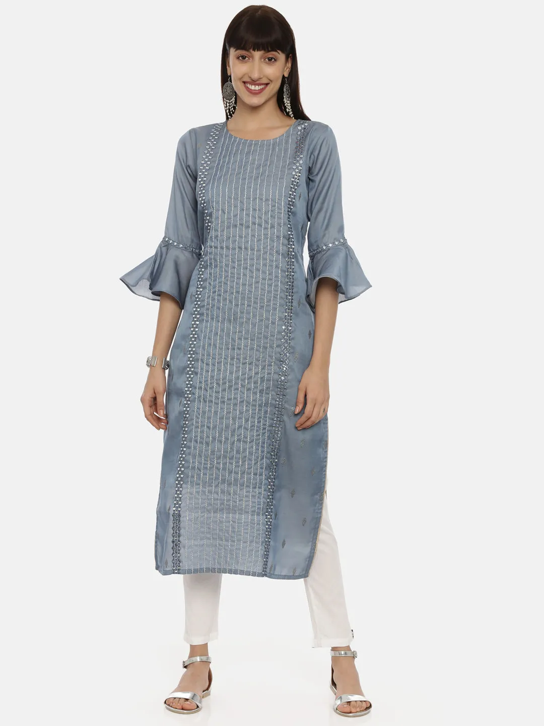 Neeru's Gray Color Chanderi Fabric Tunic