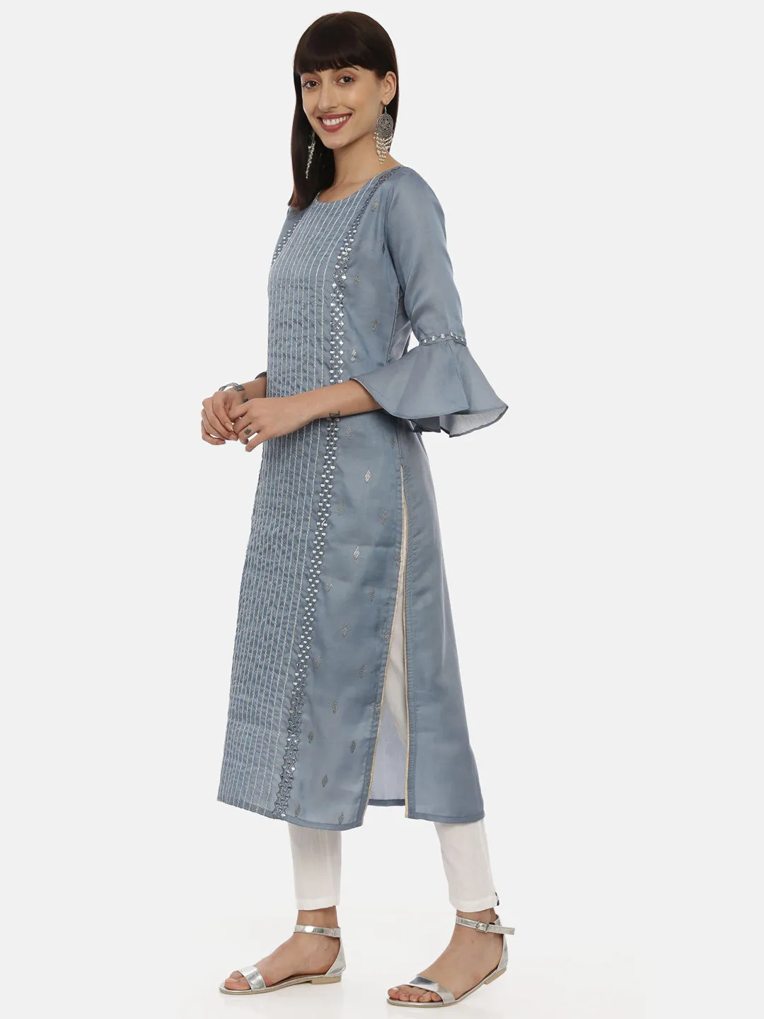 Neeru's Gray Color Chanderi Fabric Tunic