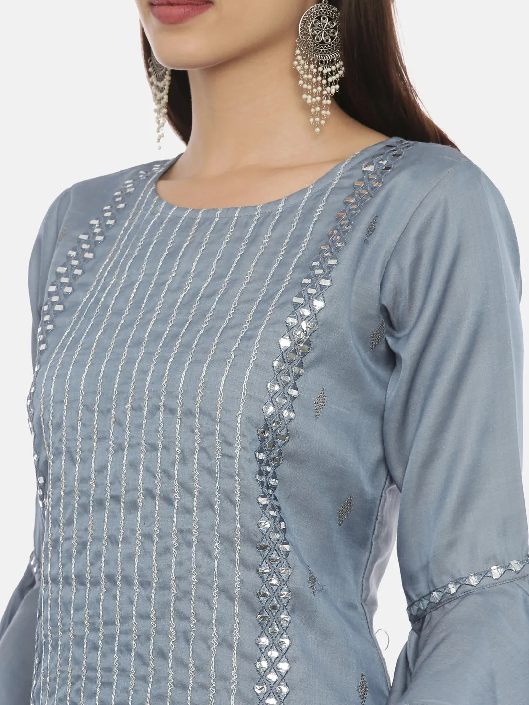 Neeru's Gray Color Chanderi Fabric Tunic