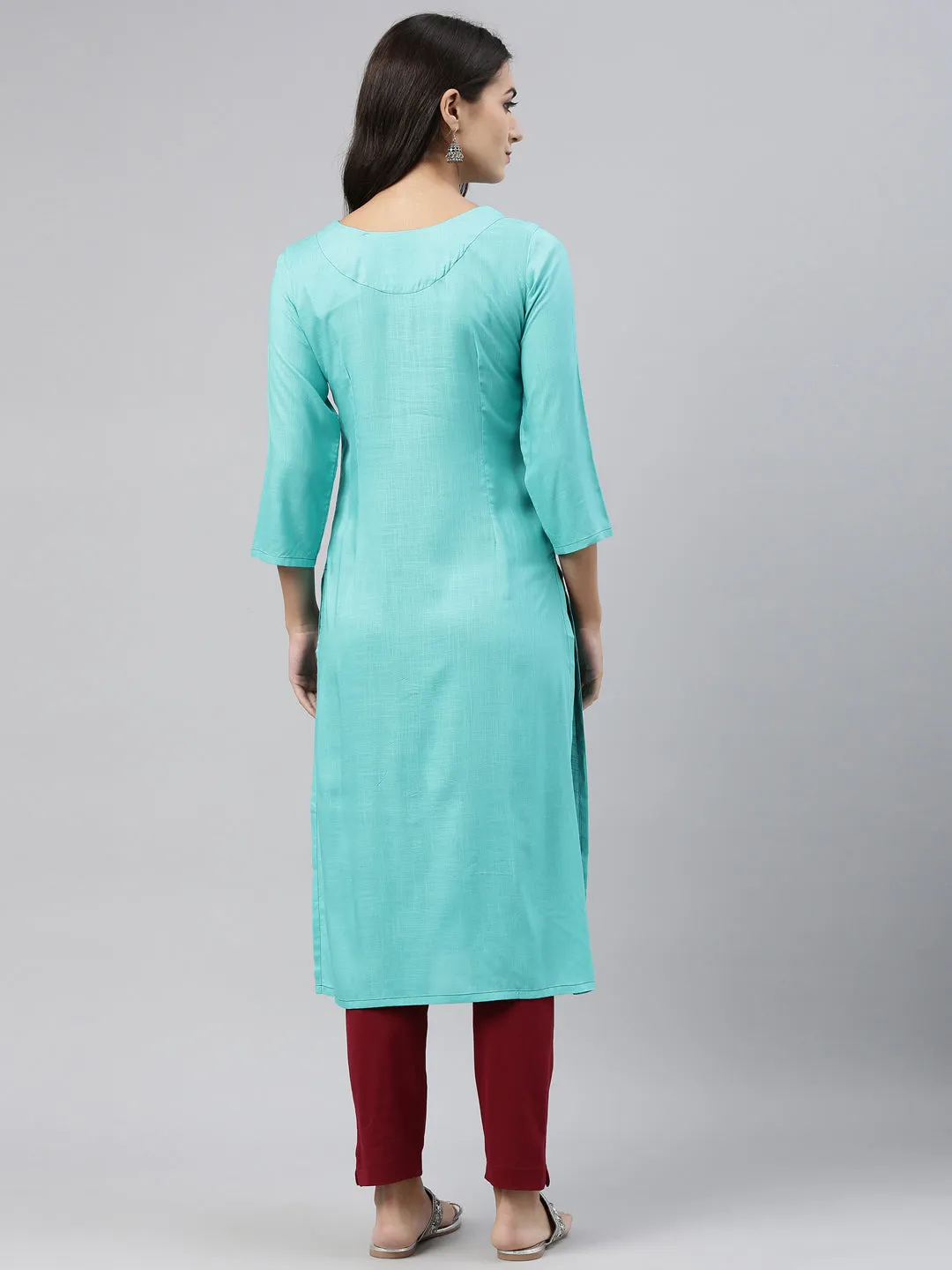 Neeru's Sea Green Color Slub Rayon Fabric Tunic