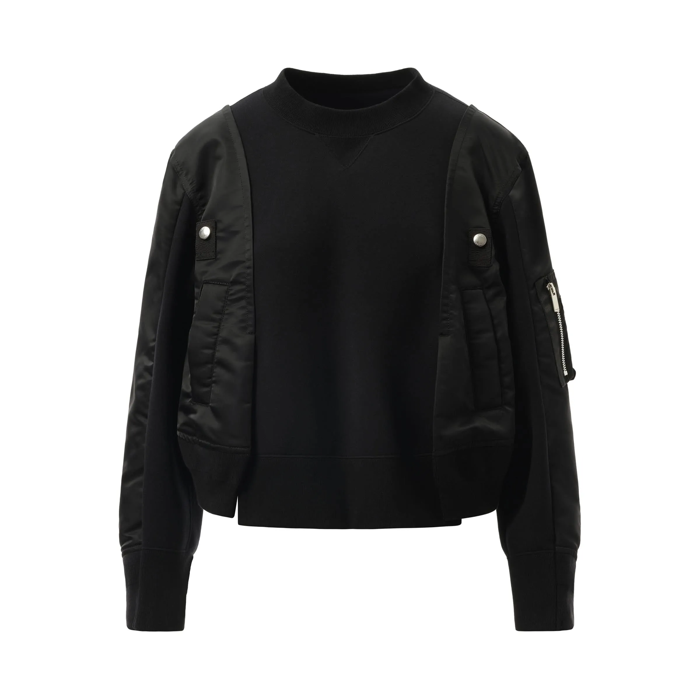 Nylon Twill x Sponge Sweat Pullover in Black