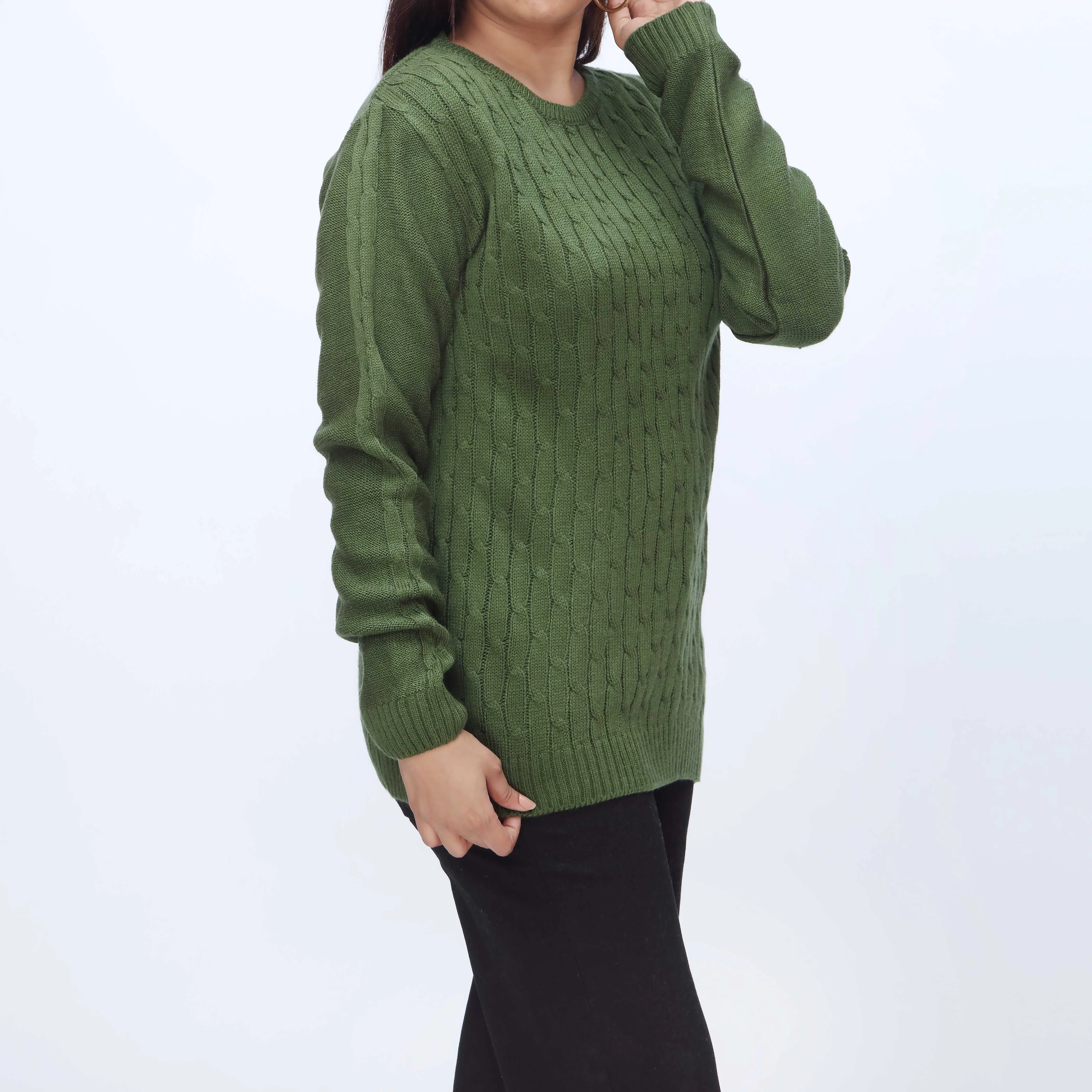 Olive Crew Neck Pullover Sweater PW3901