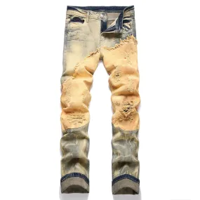 Patchwork Ripped Gradient Denim Jeans