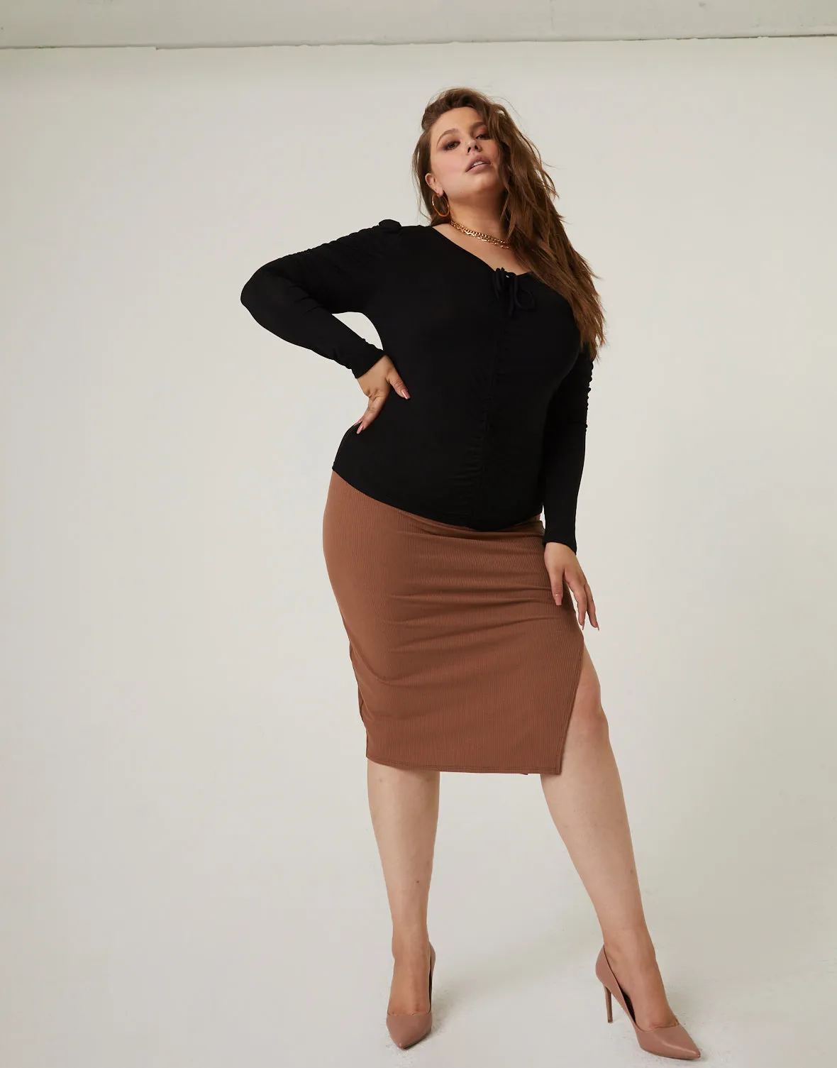 Plus Size Bodycon Skirt With Slit