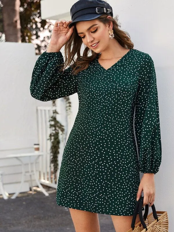 Polka Dot Tunic V-neck Dress