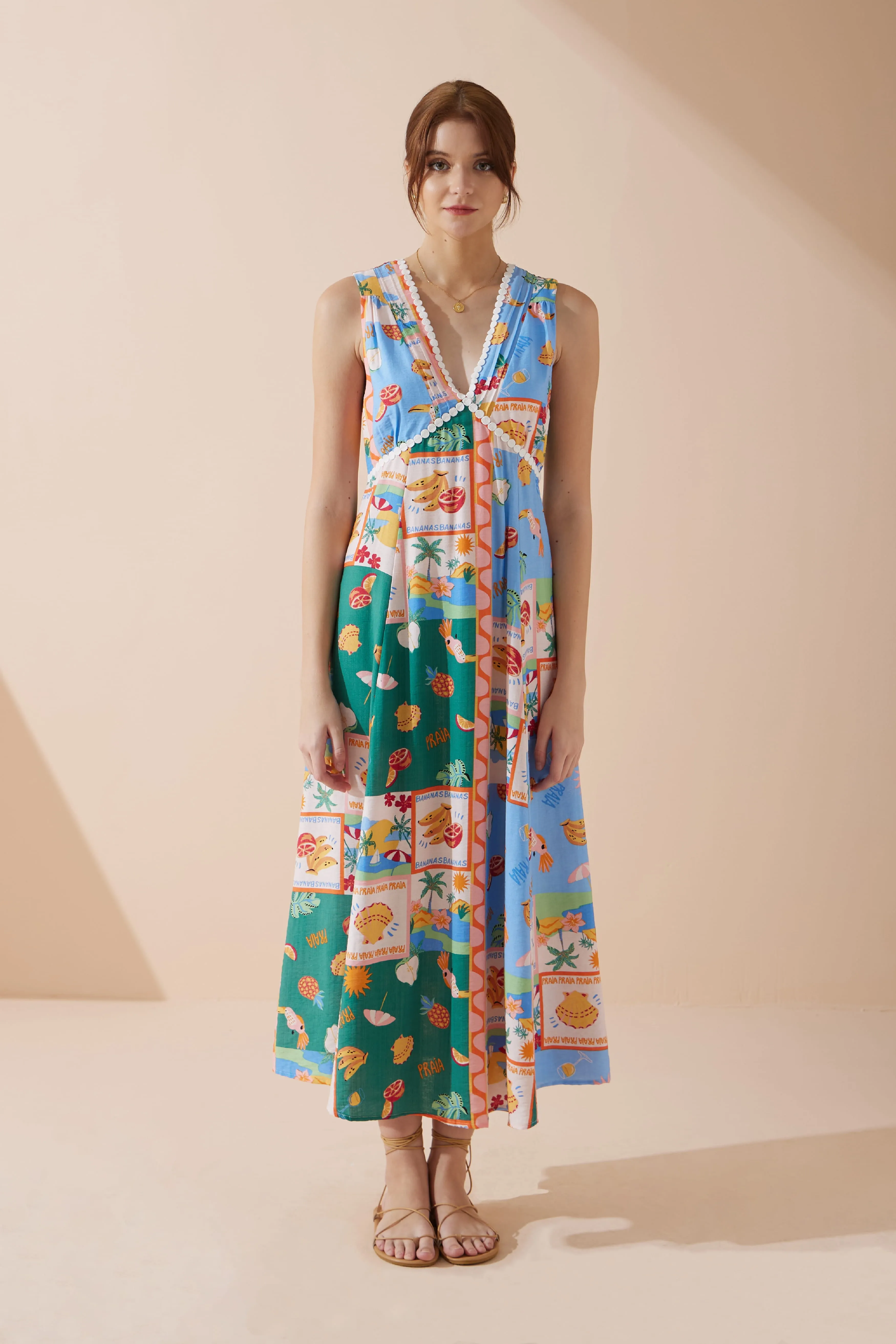 Praia Multicolour Tropical V-Neck Maxi Dress