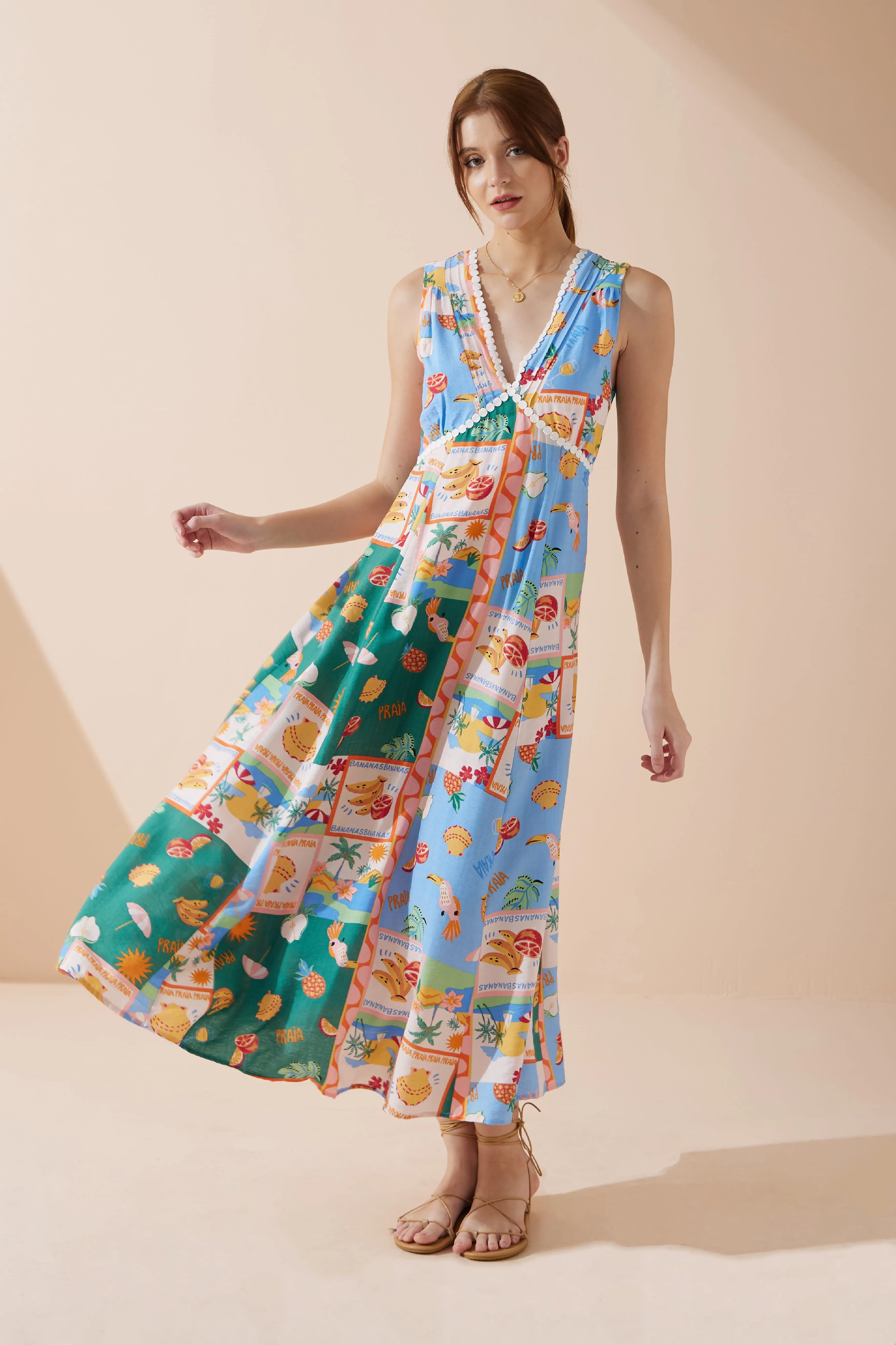 Praia Multicolour Tropical V-Neck Maxi Dress