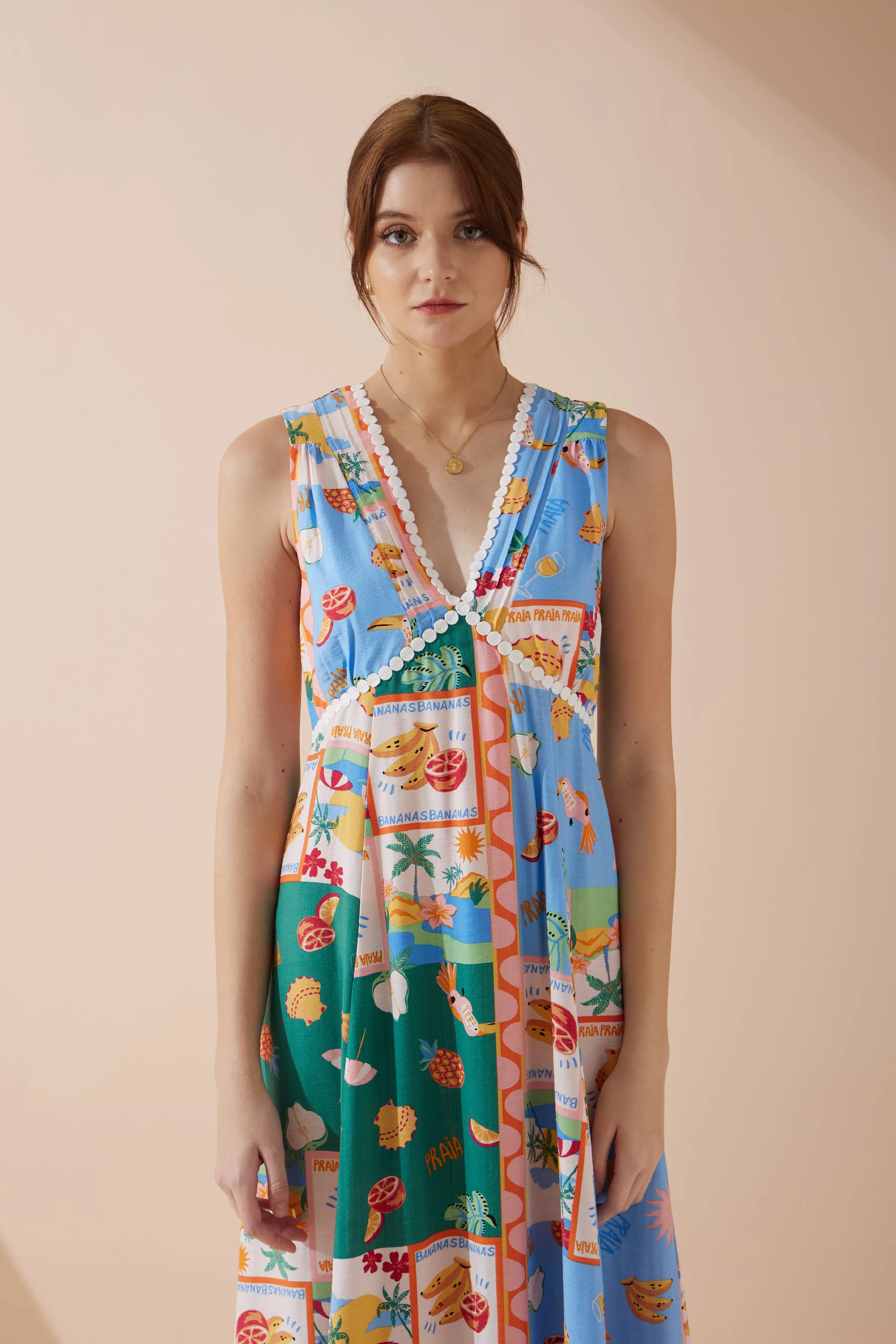 Praia Multicolour Tropical V-Neck Maxi Dress