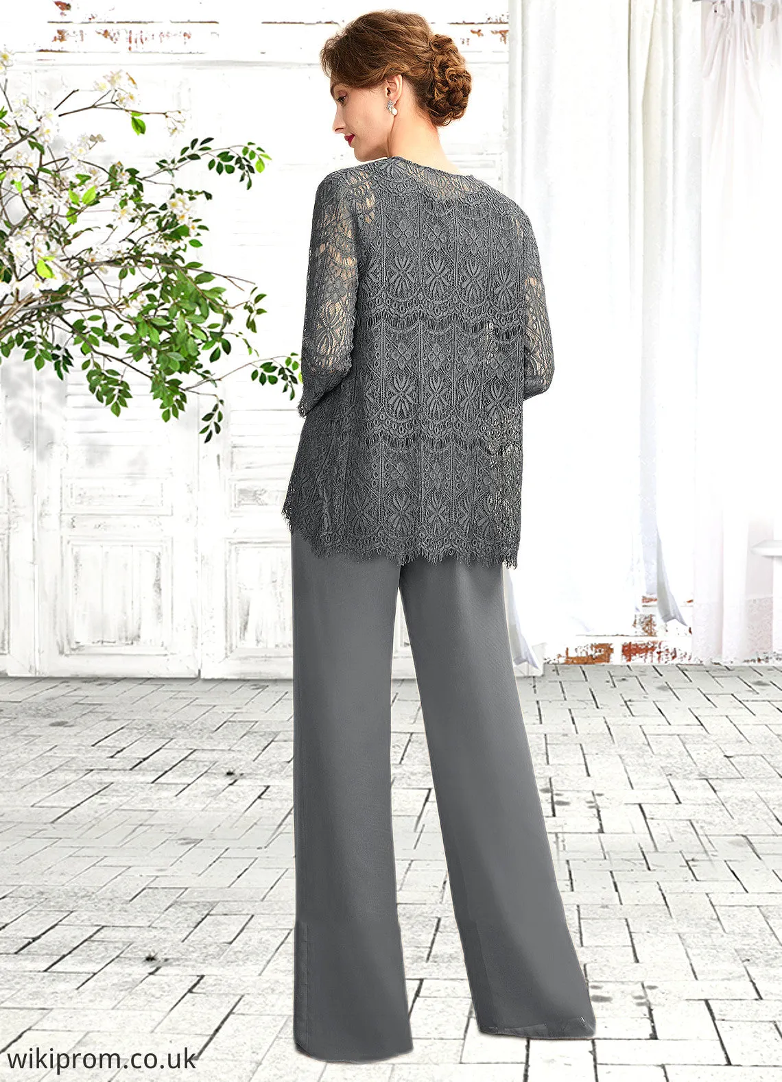 Priscilla Jumpsuit/Pantsuit Scoop Neck Floor-Length Chiffon Lace Mother of the Bride Dress SWK126P0015006