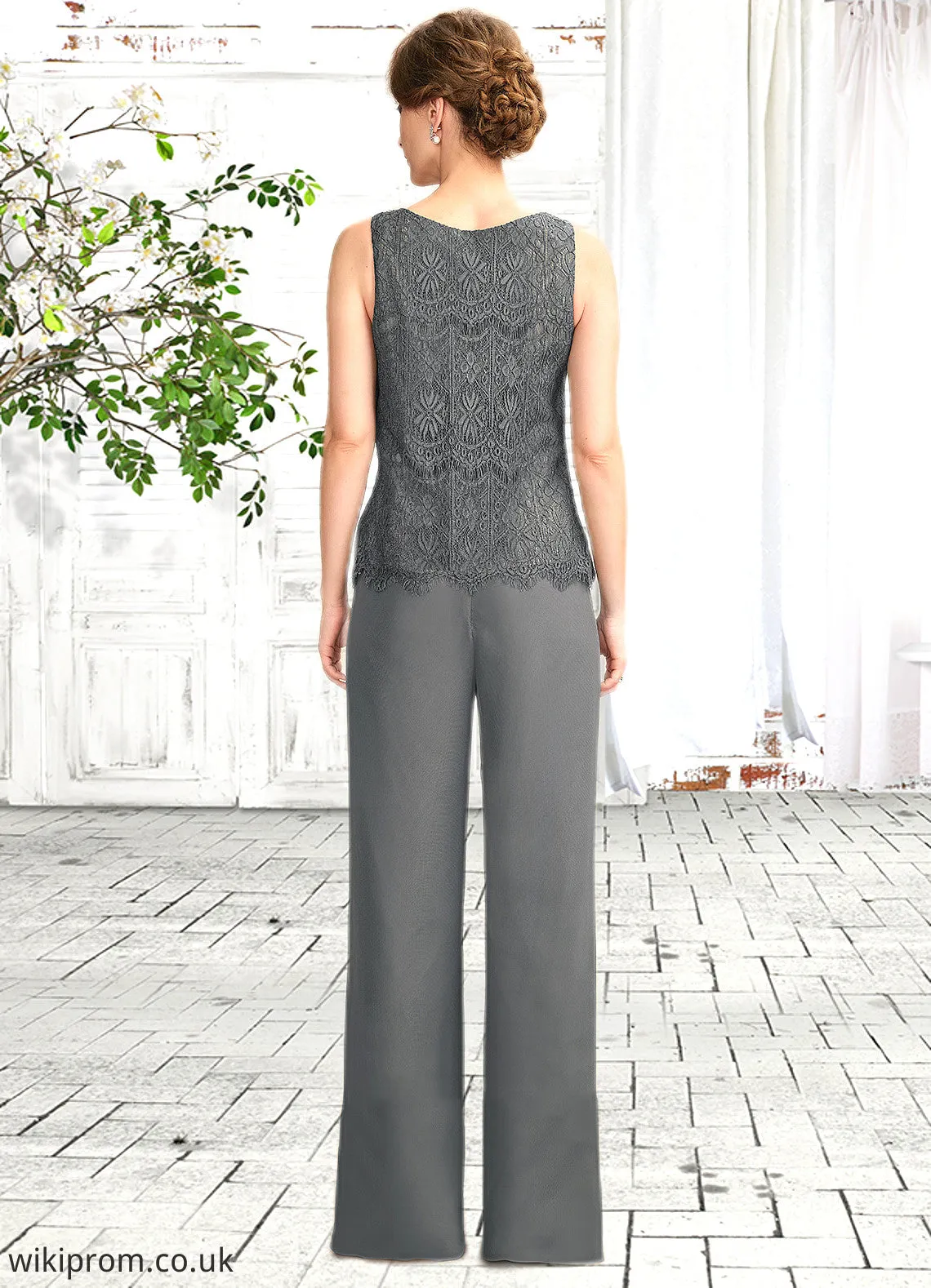 Priscilla Jumpsuit/Pantsuit Scoop Neck Floor-Length Chiffon Lace Mother of the Bride Dress SWK126P0015006