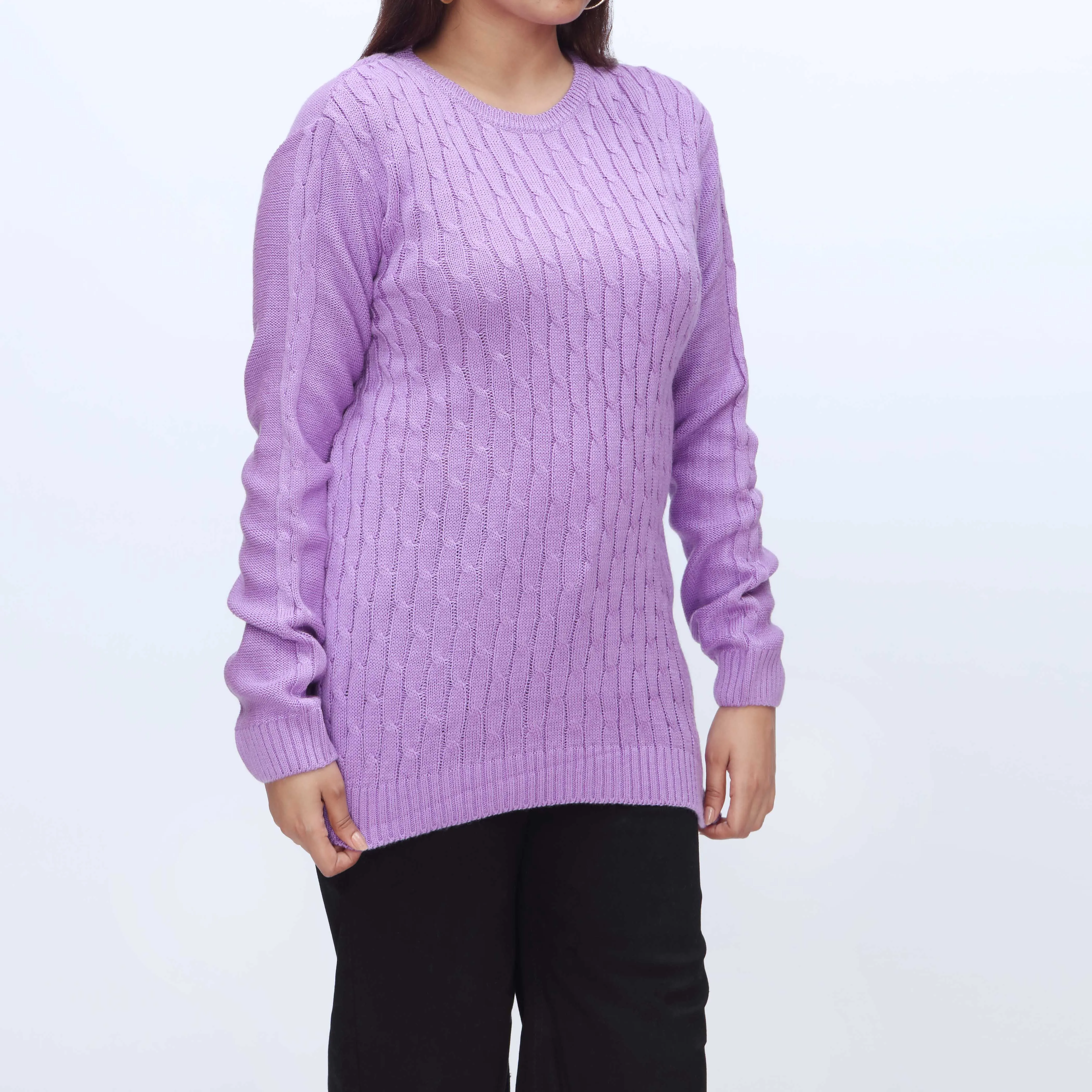 Purple Crew Neck Pullover Sweater PW3901