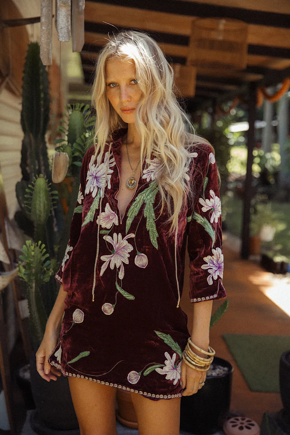 Purple Haze Silk Velvet Tunic Dress - Mulberry