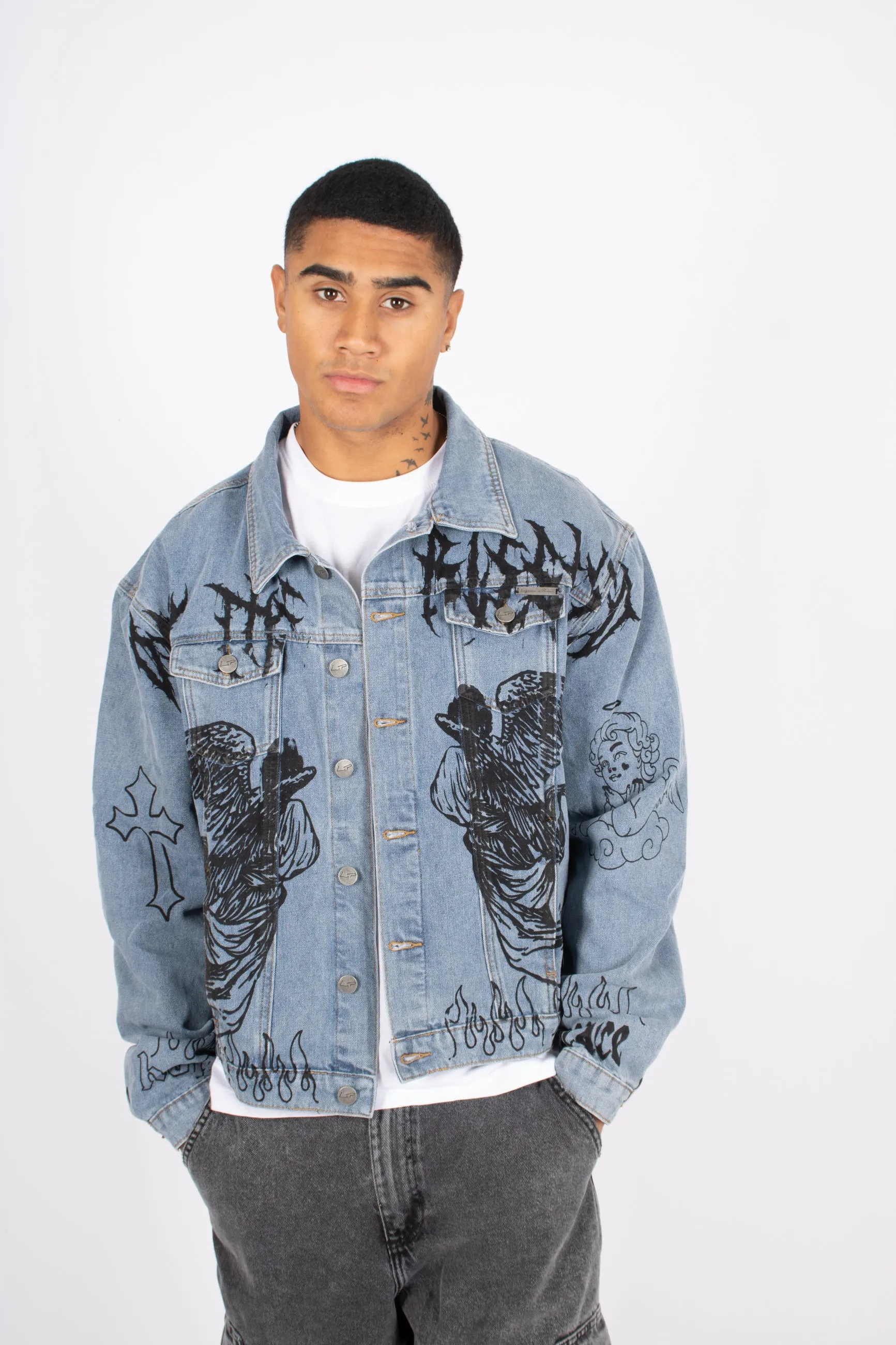 "Only the Blessed" Printed Denim Jacket