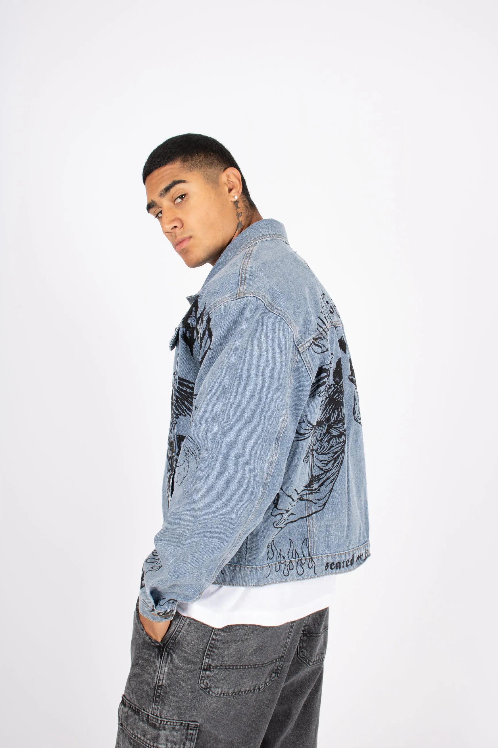 "Only the Blessed" Printed Denim Jacket