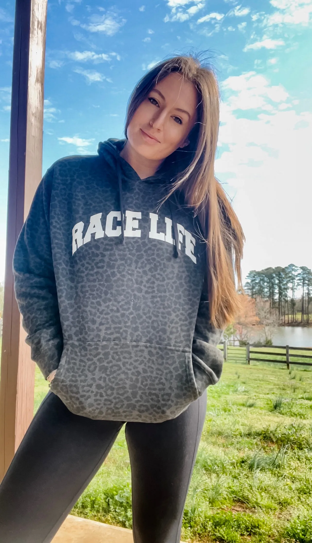 “RACE LIFE” Black Leopard Hoodie