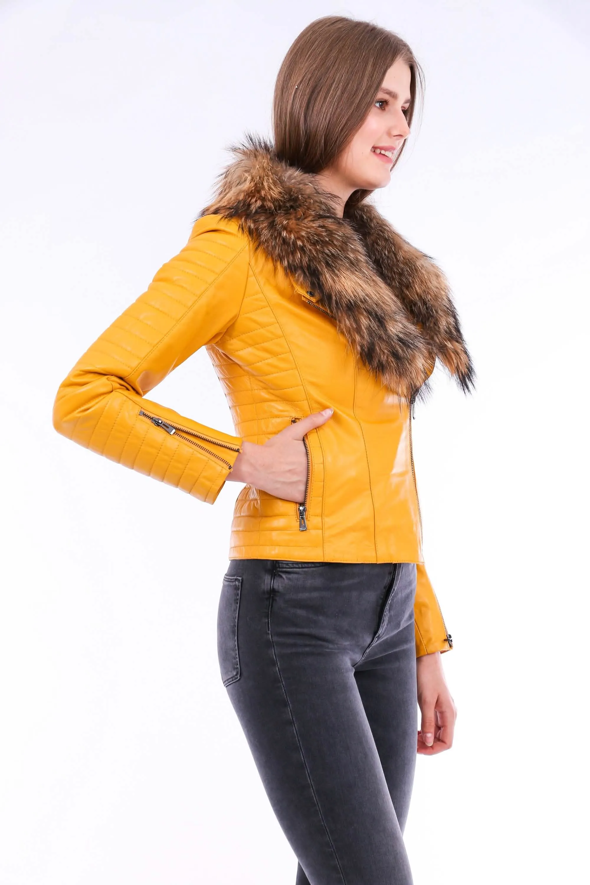 Radiant Yellow Luxe Sheepskin Biker Jacket