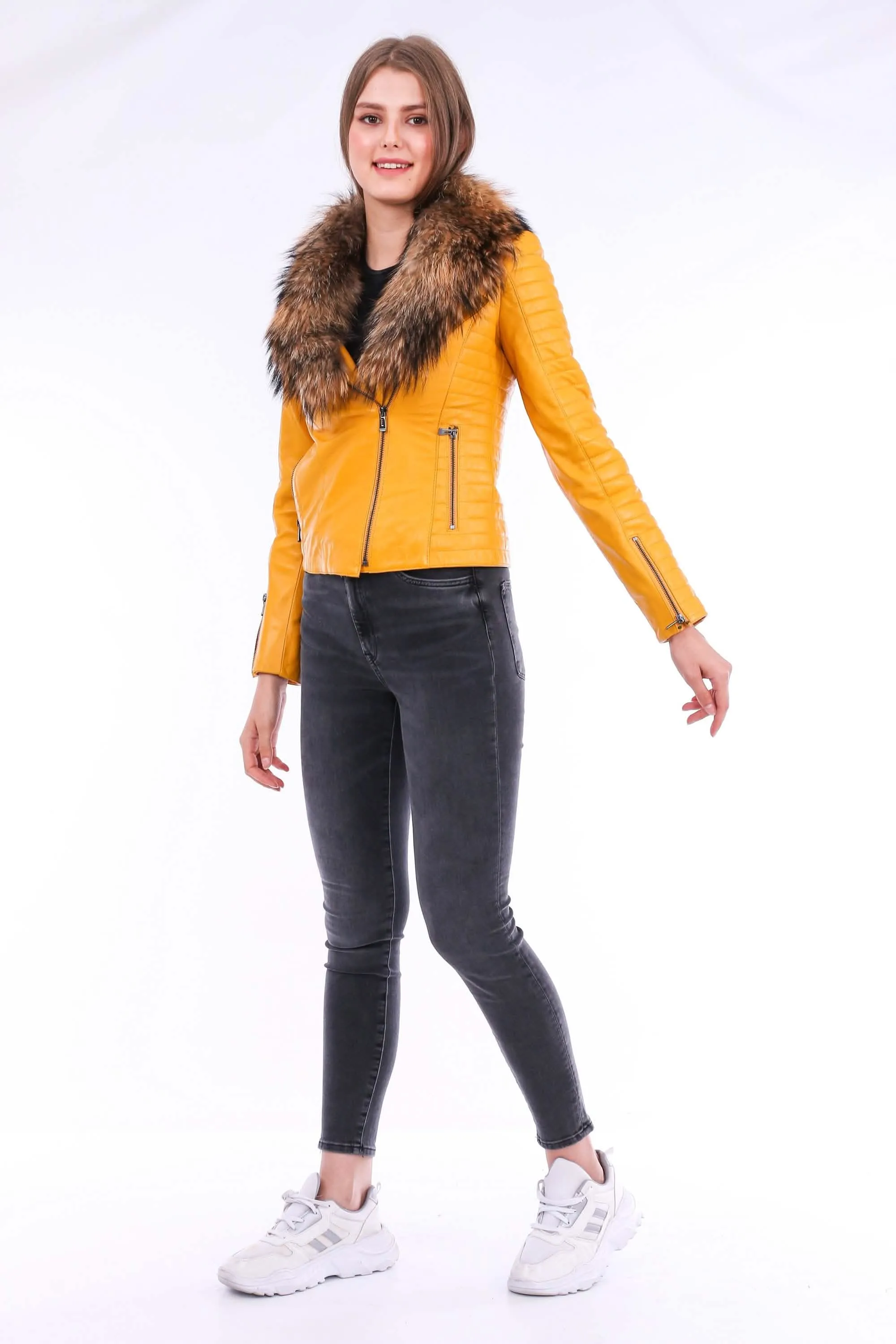 Radiant Yellow Luxe Sheepskin Biker Jacket