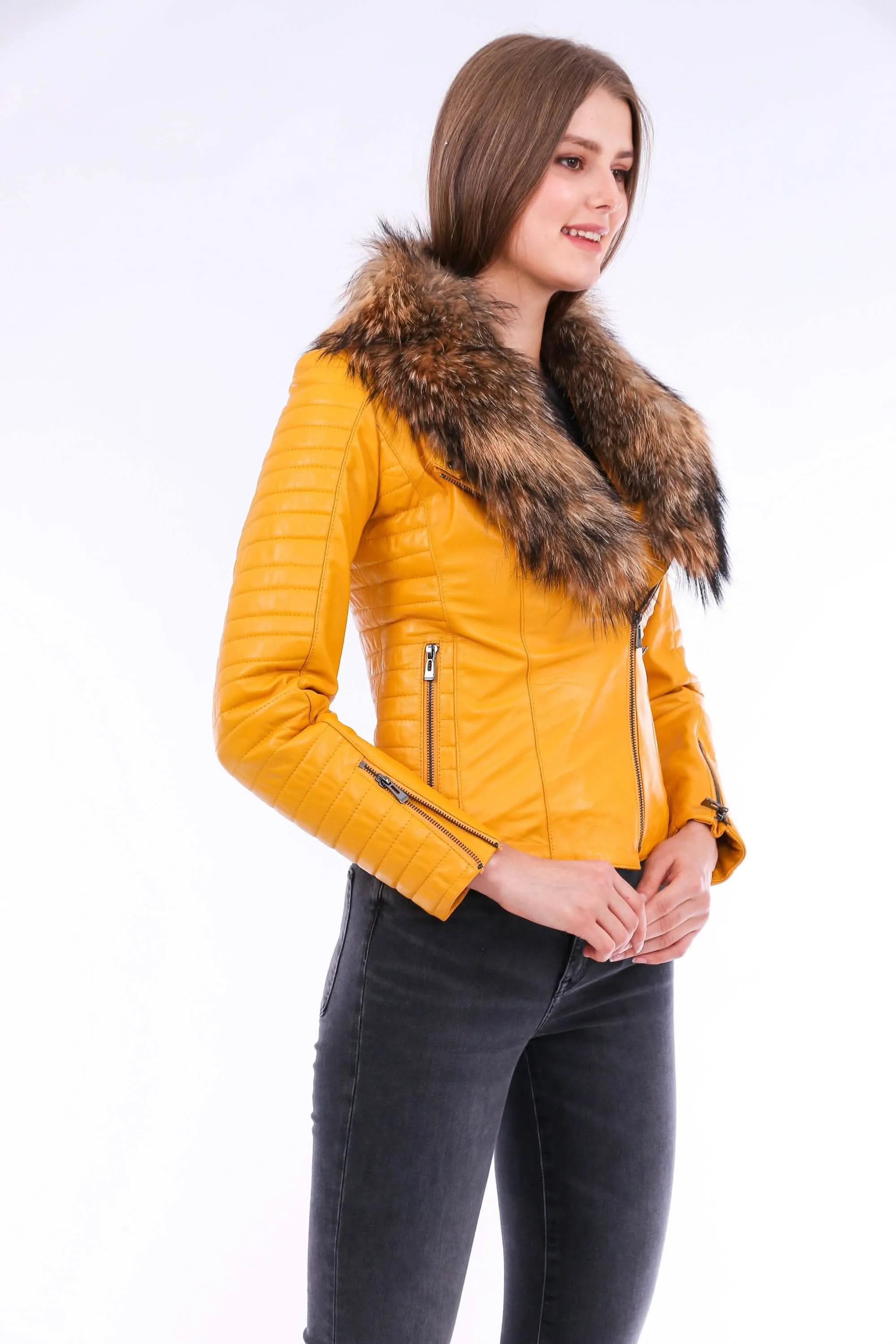 Radiant Yellow Luxe Sheepskin Biker Jacket