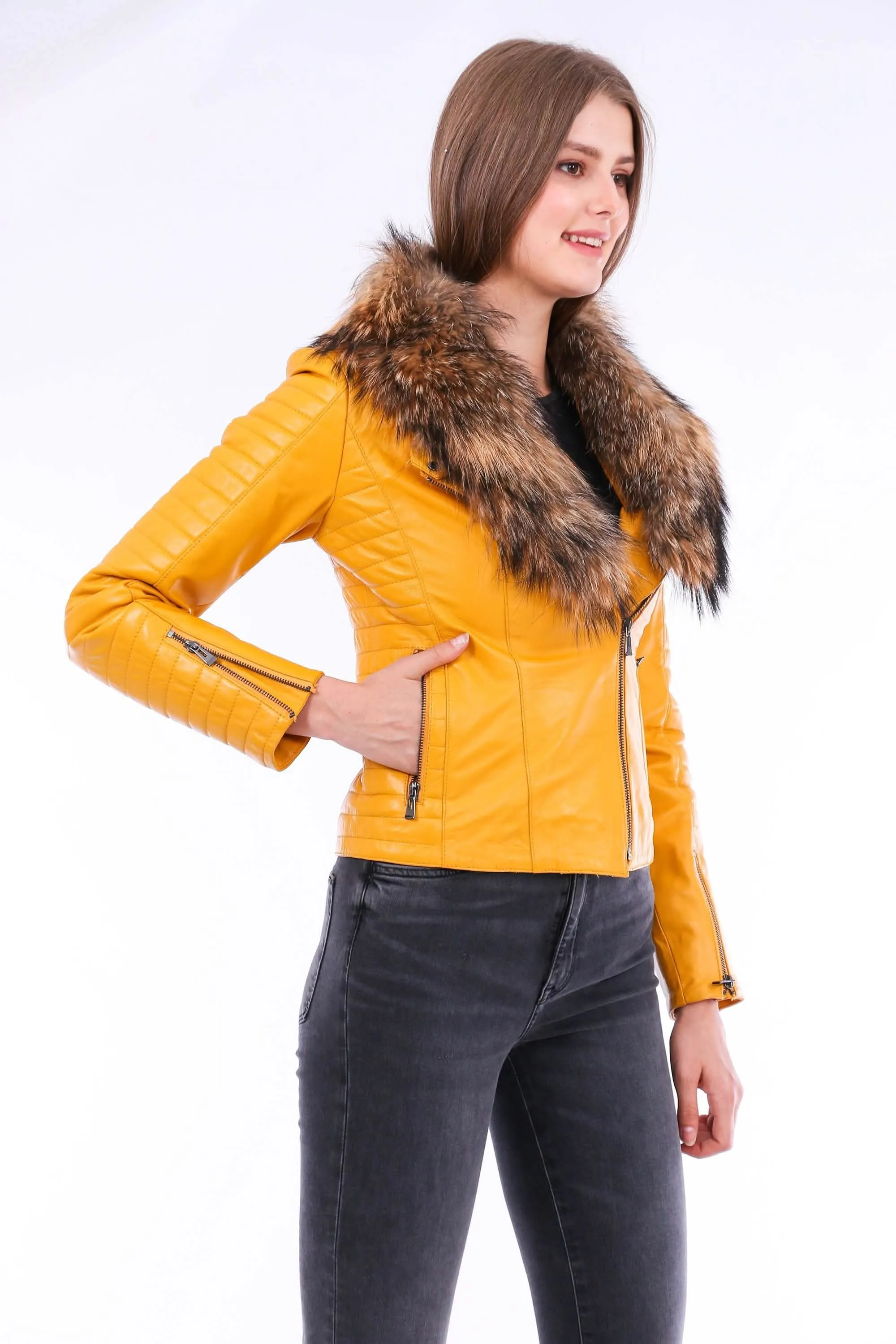 Radiant Yellow Luxe Sheepskin Biker Jacket