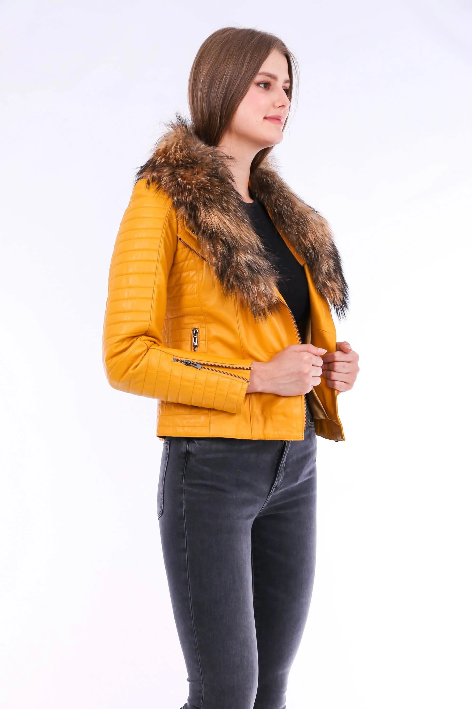 Radiant Yellow Luxe Sheepskin Biker Jacket