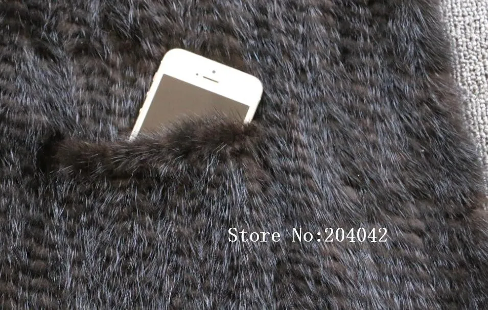 Real Mink Fur Long Warm Natural Knitted Mink Fur Cape Scarf