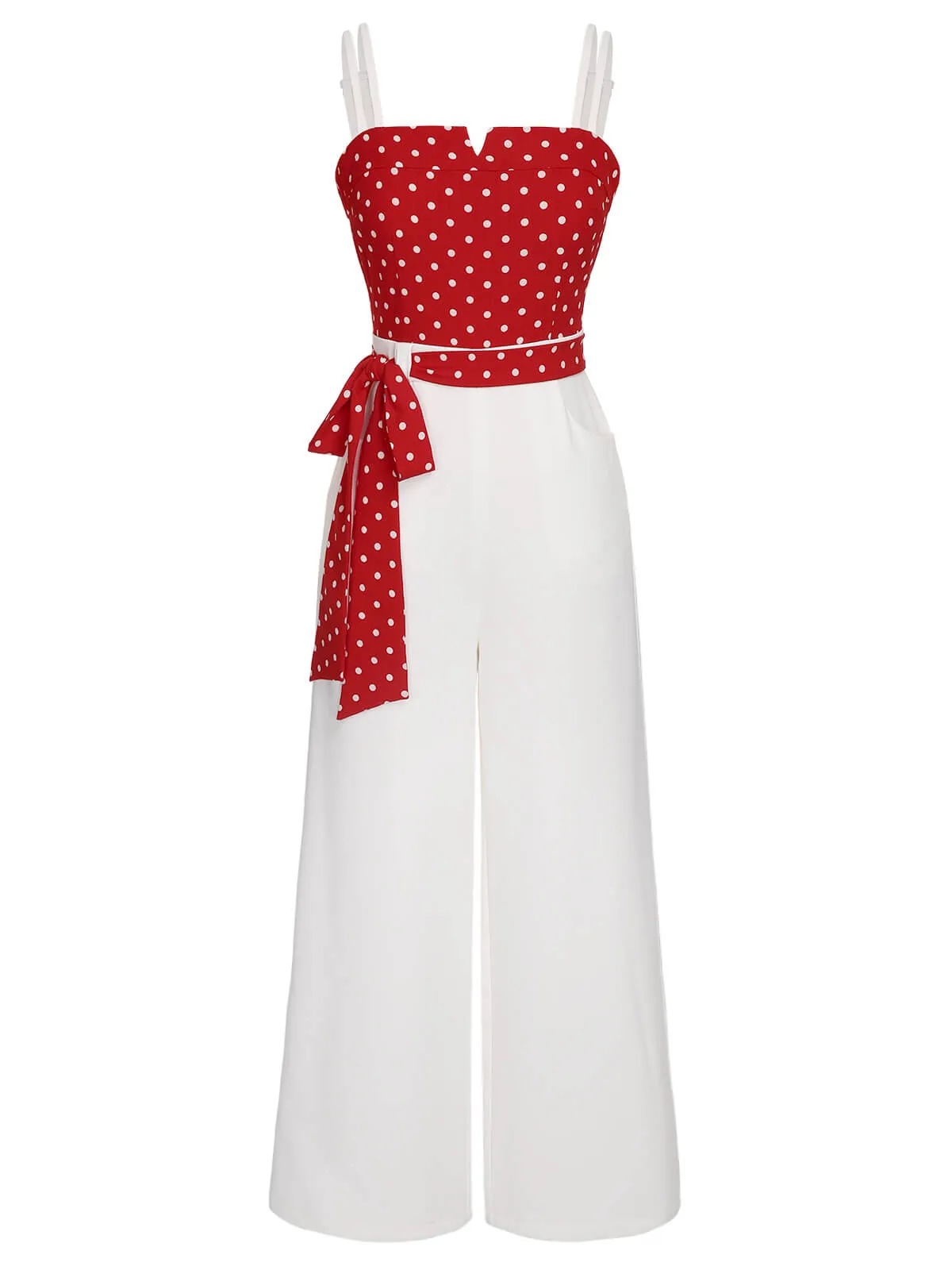 Red 1950s Polka Dot Spaghetti Strap Jumpsuit