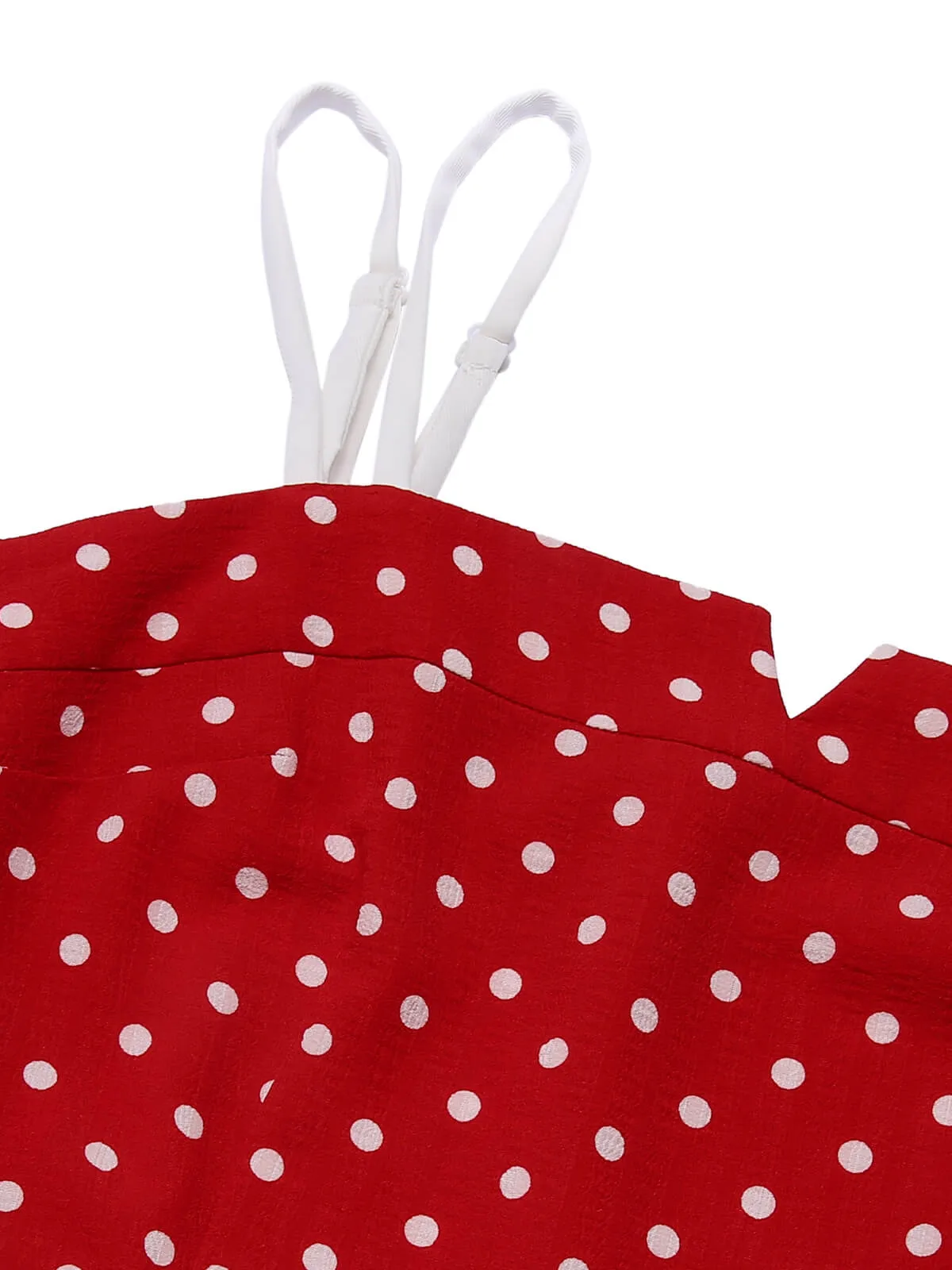 Red 1950s Polka Dot Spaghetti Strap Jumpsuit