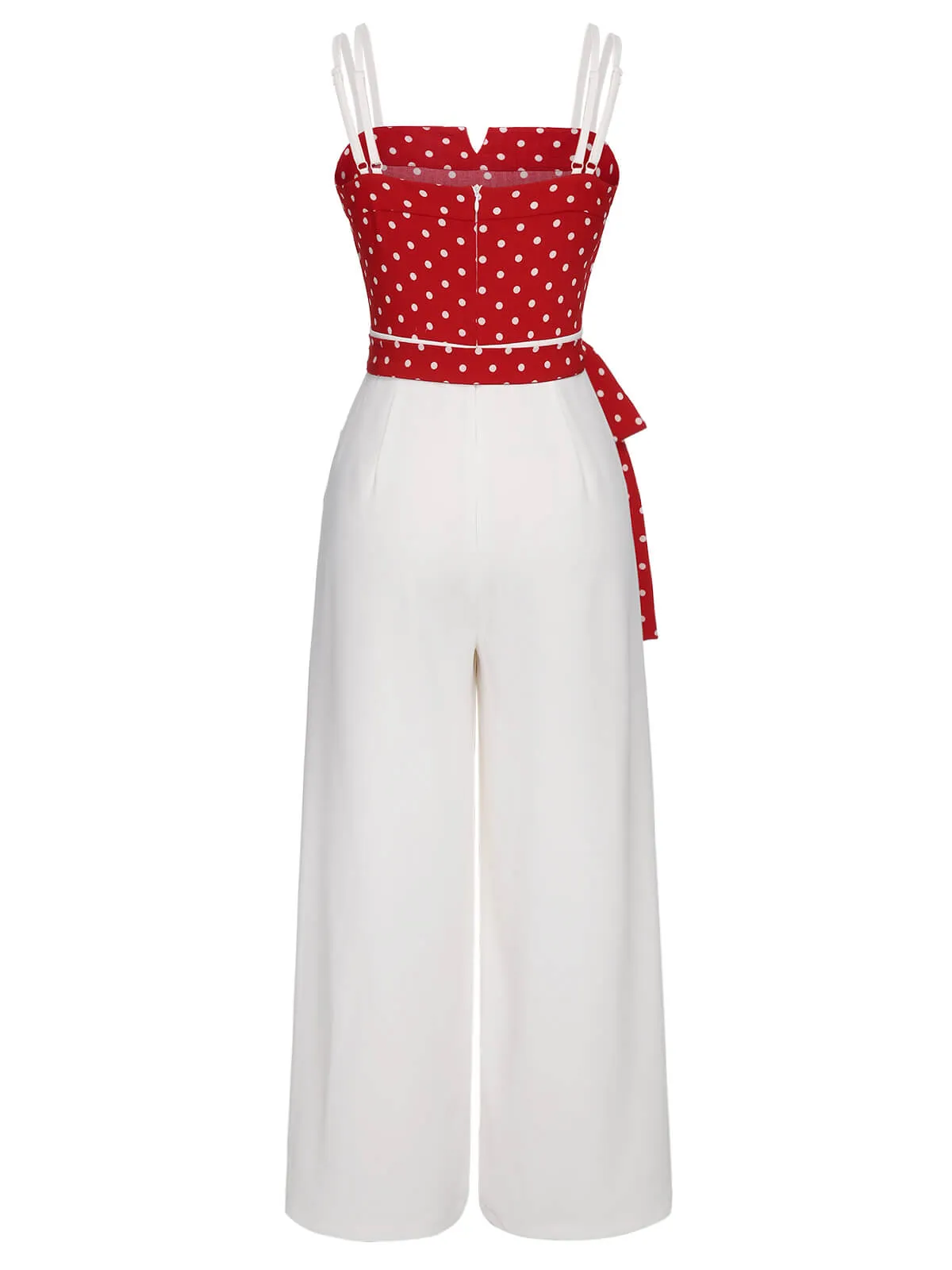 Red 1950s Polka Dot Spaghetti Strap Jumpsuit