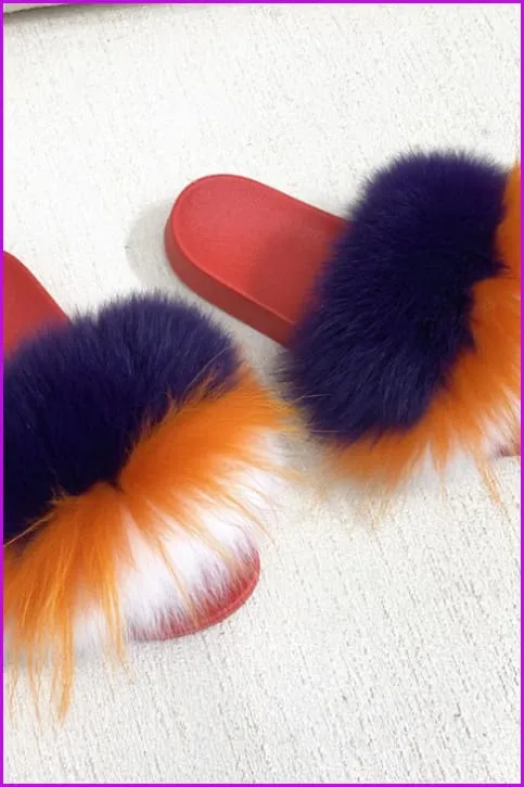 Red PVC Sole Fur Sliders DF073-1