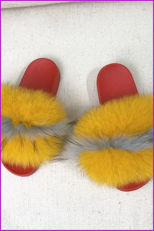 Red PVC Sole Fur Sliders DF073-1