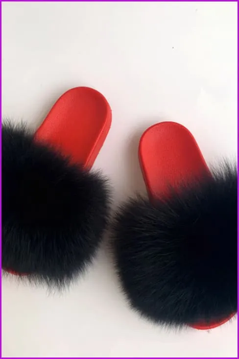 Red PVC Sole Fur Sliders DF073-1