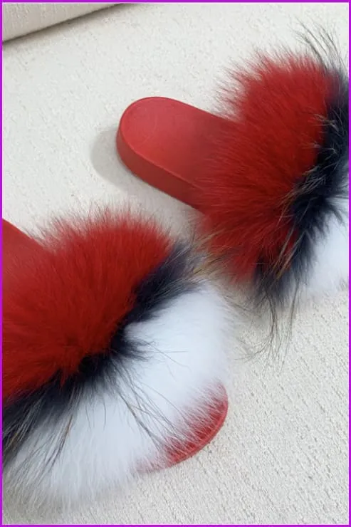 Red PVC Sole Fur Sliders DF073-1