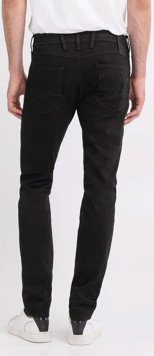 Replay Anbass Hyperflex Black Jeans For Men