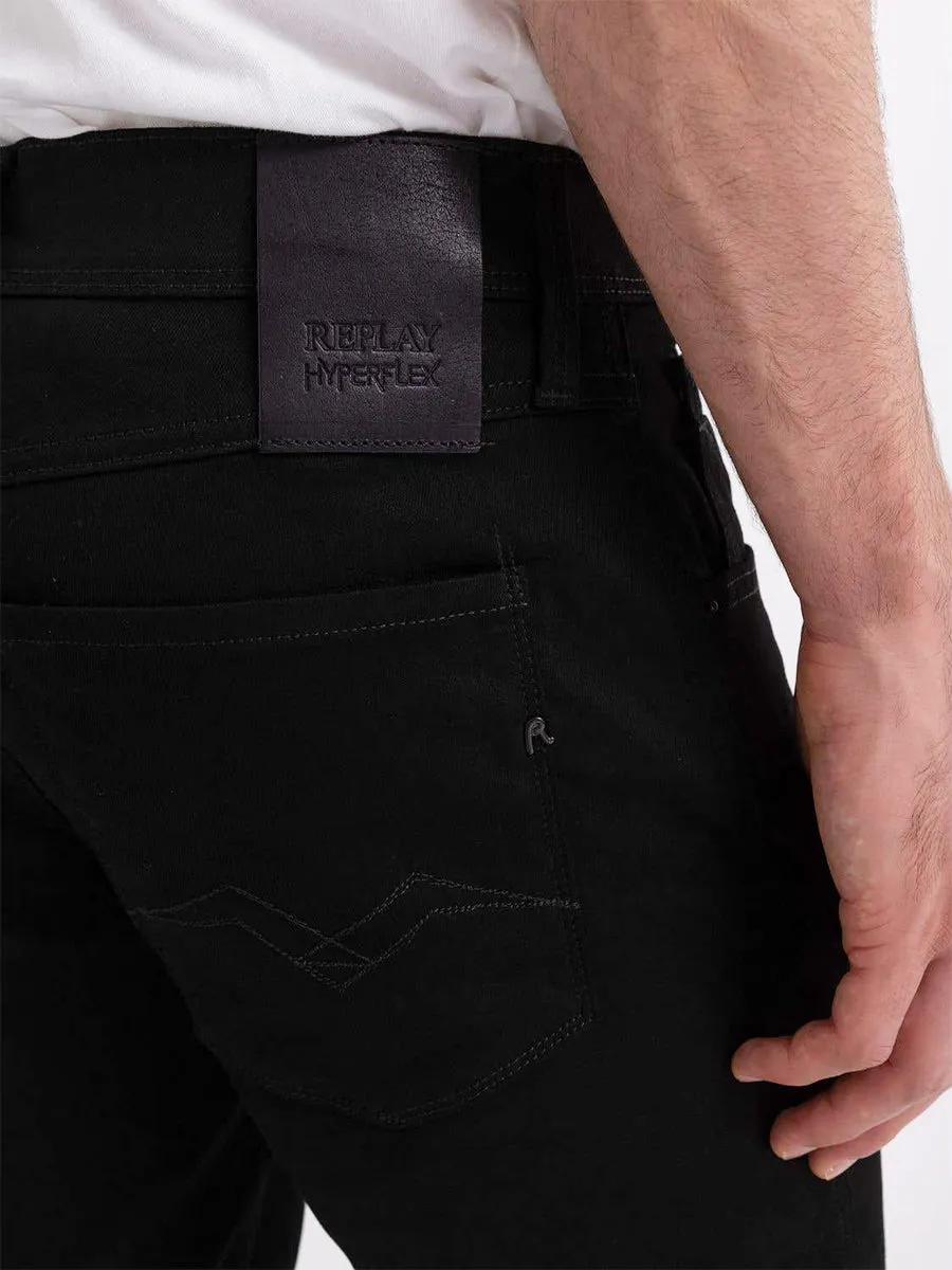 Replay Anbass Hyperflex Black Jeans For Men