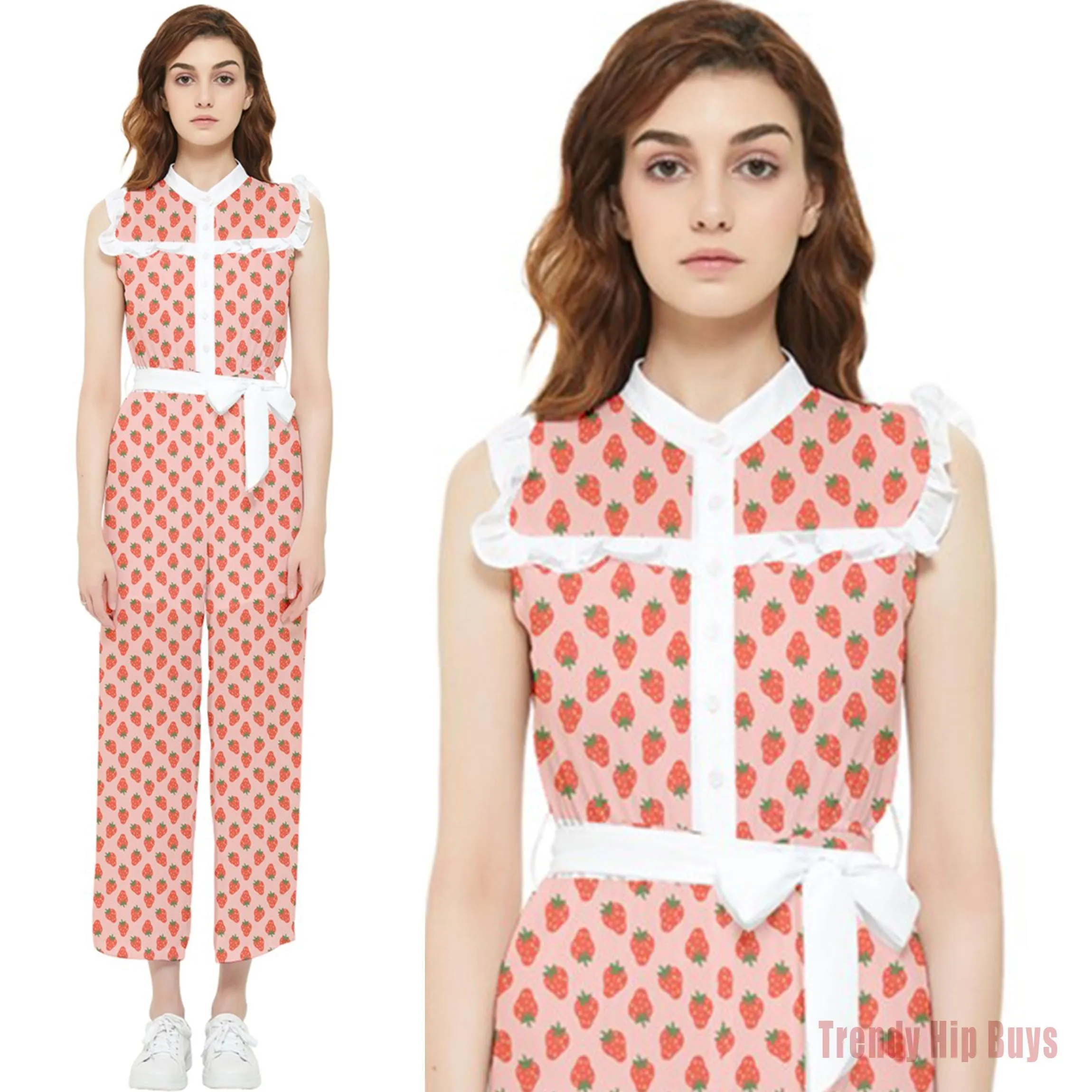 Retro Strawberry Jumpsuit, 70s Style Jumpsuit,  Strawberry Print Pants Overall