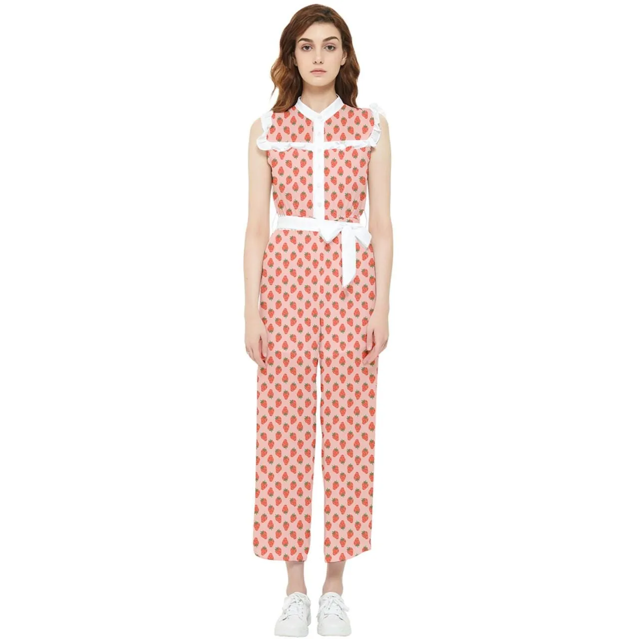 Retro Strawberry Jumpsuit, 70s Style Jumpsuit,  Strawberry Print Pants Overall