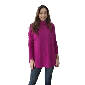 Roll Collar Cashmere Tunic in Magenta