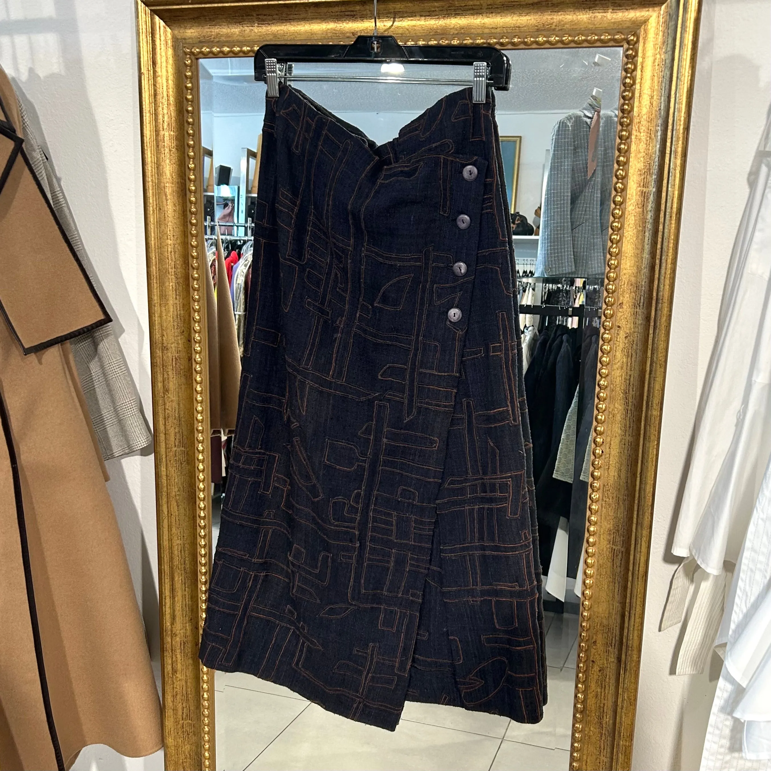 Romeo Gigli Navy Silk Asymmetric Skirt