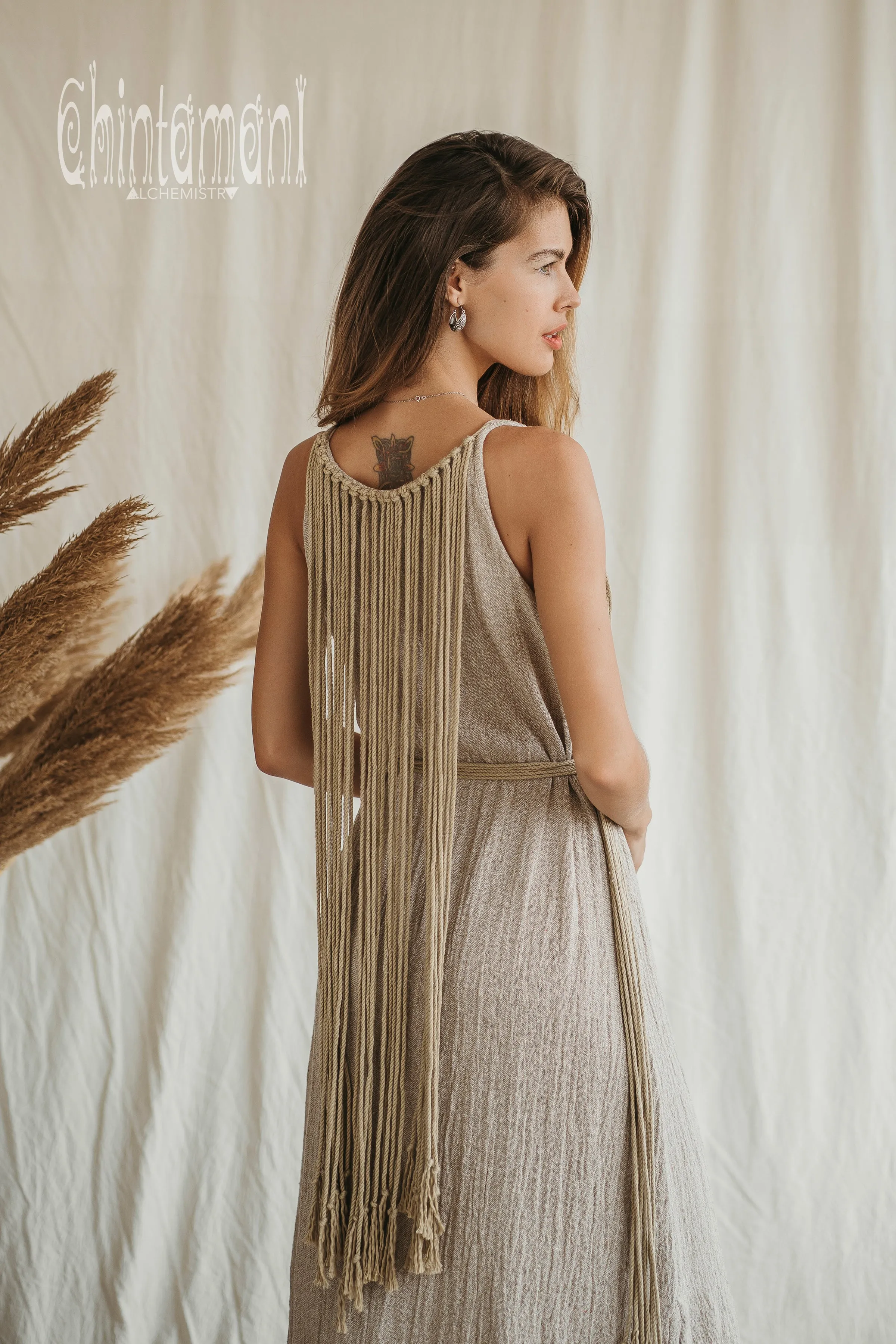 Rope Collar Boho Maxi Dress / Beige