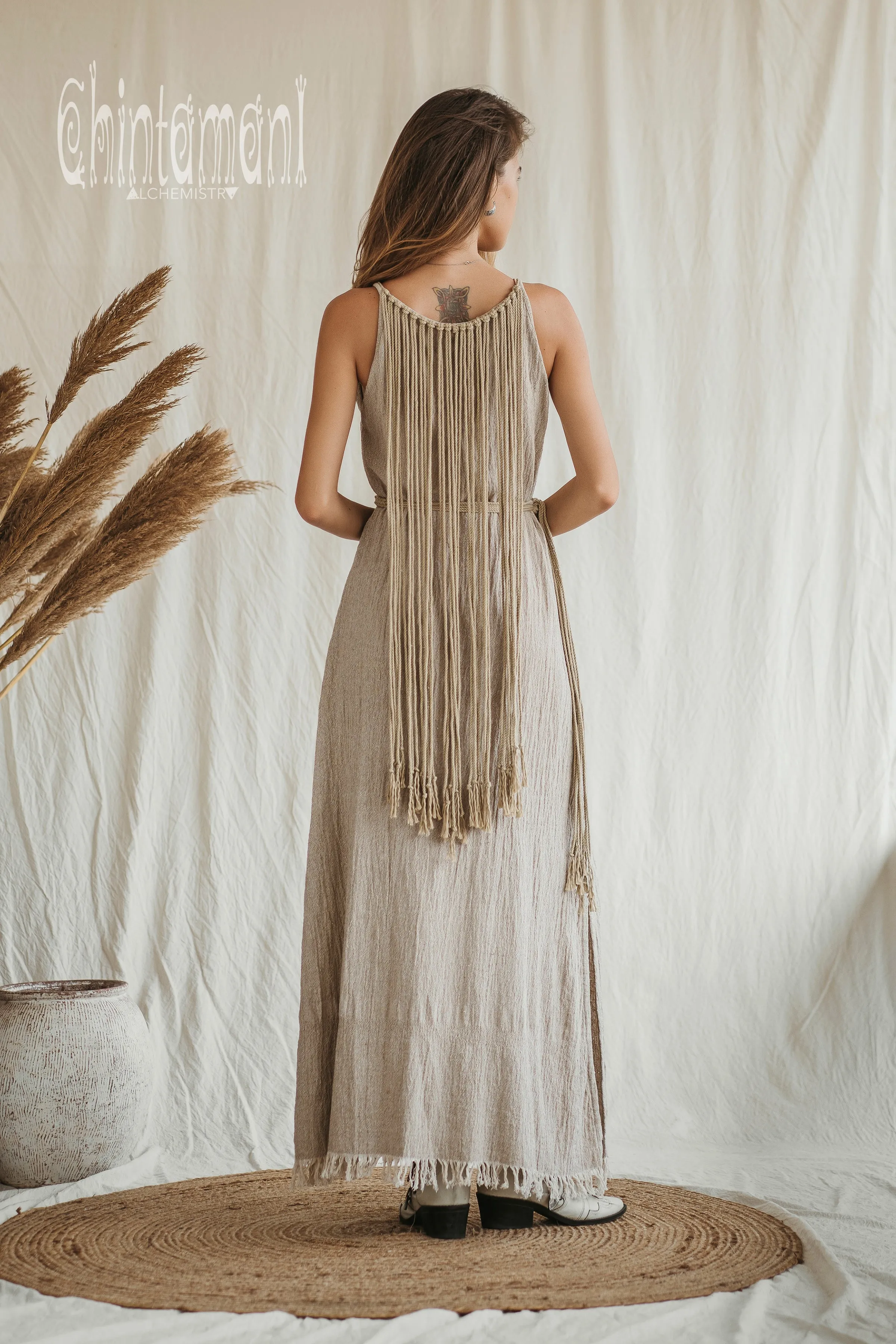 Rope Collar Boho Maxi Dress / Beige