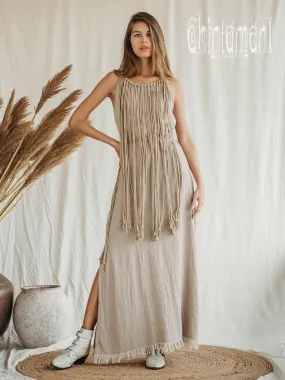 Rope Collar Boho Maxi Dress / Beige